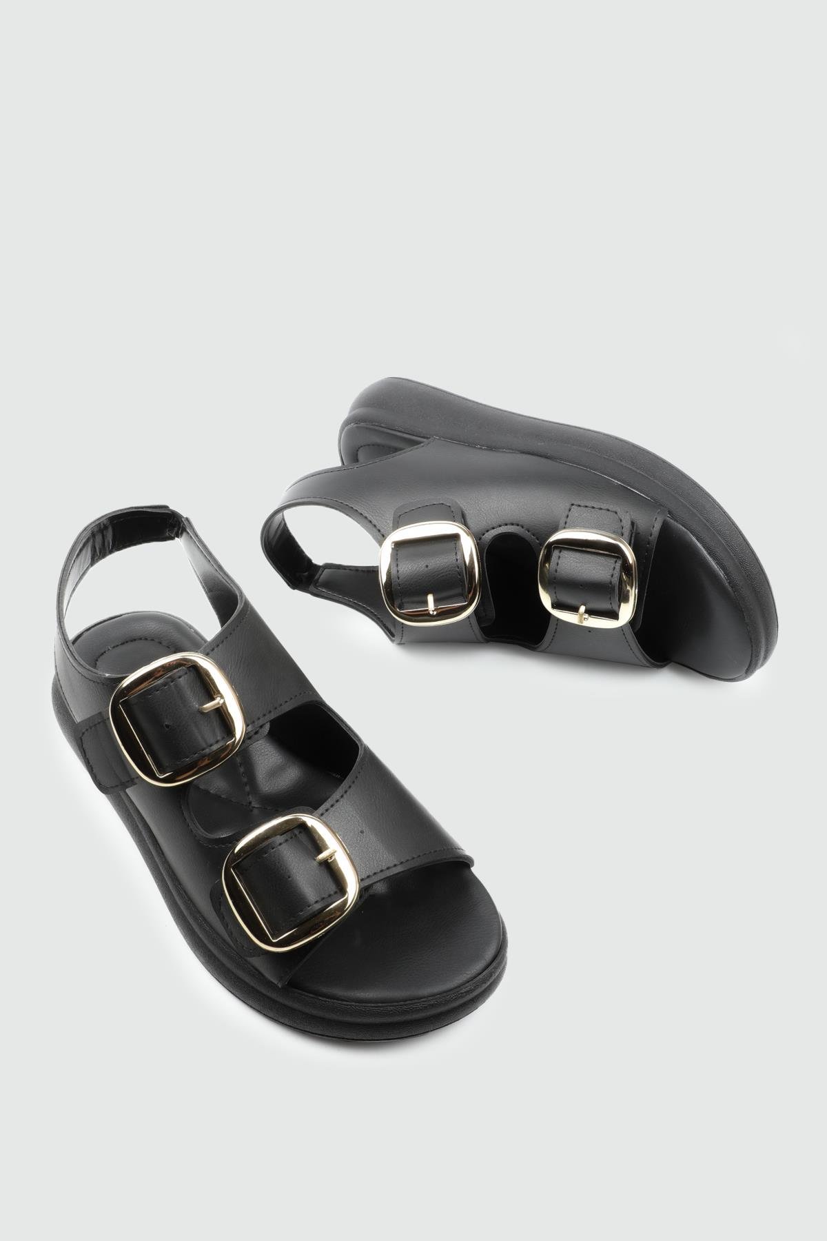 My Bella 25Y Pink 049 Çift Toka Kadın Sandalet Siyah Altın