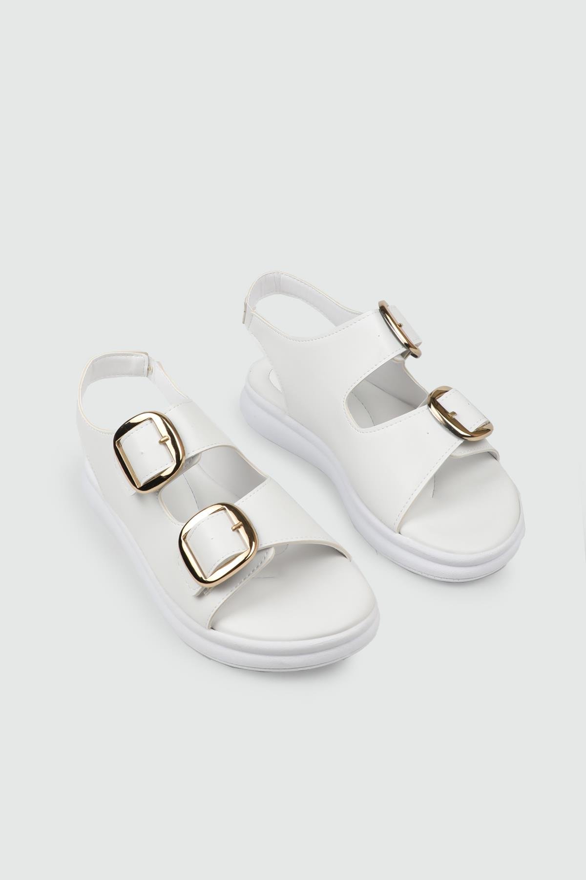 My Bella 25Y Pink 049 Çift Toka Kadın Sandalet Beyaz Altın