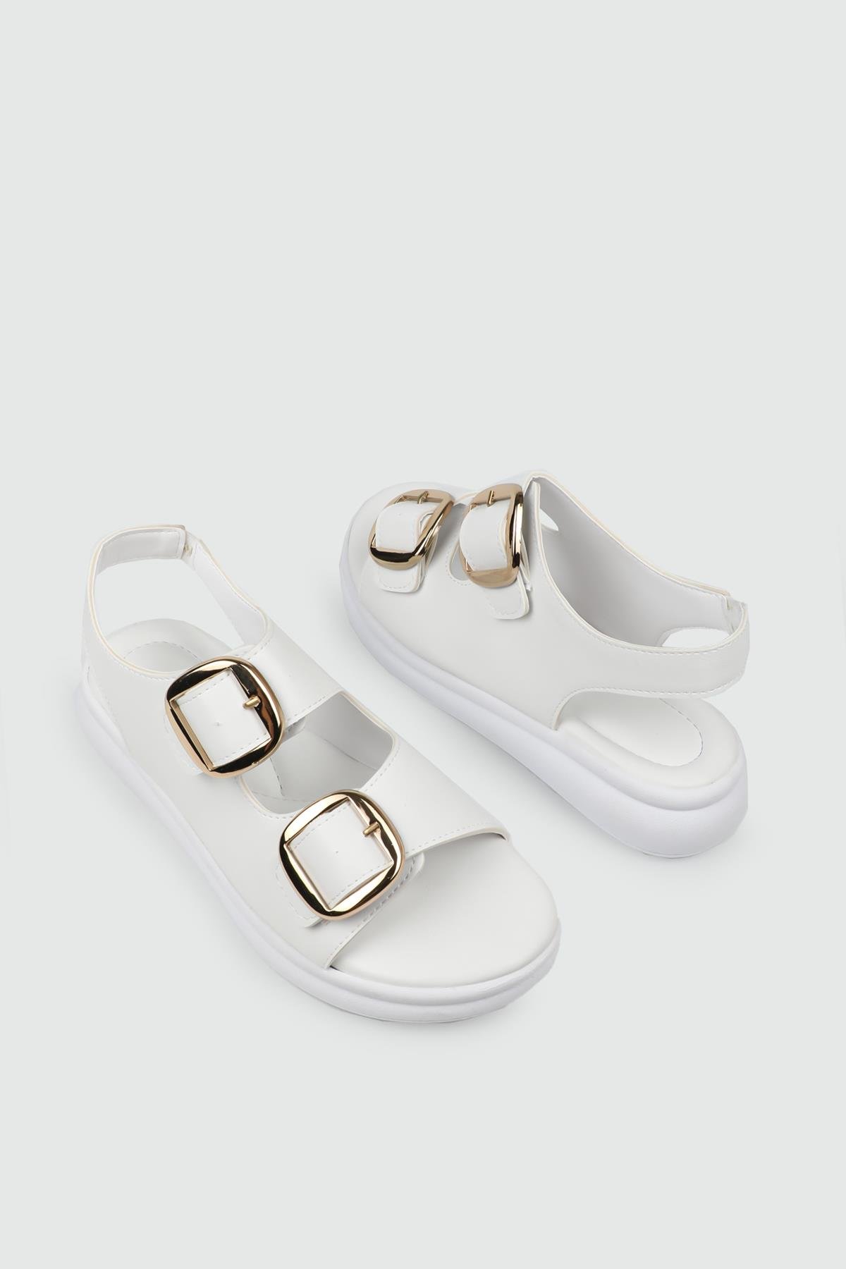 My Bella 25Y Pink 049 Çift Toka Kadın Sandalet Beyaz Altın