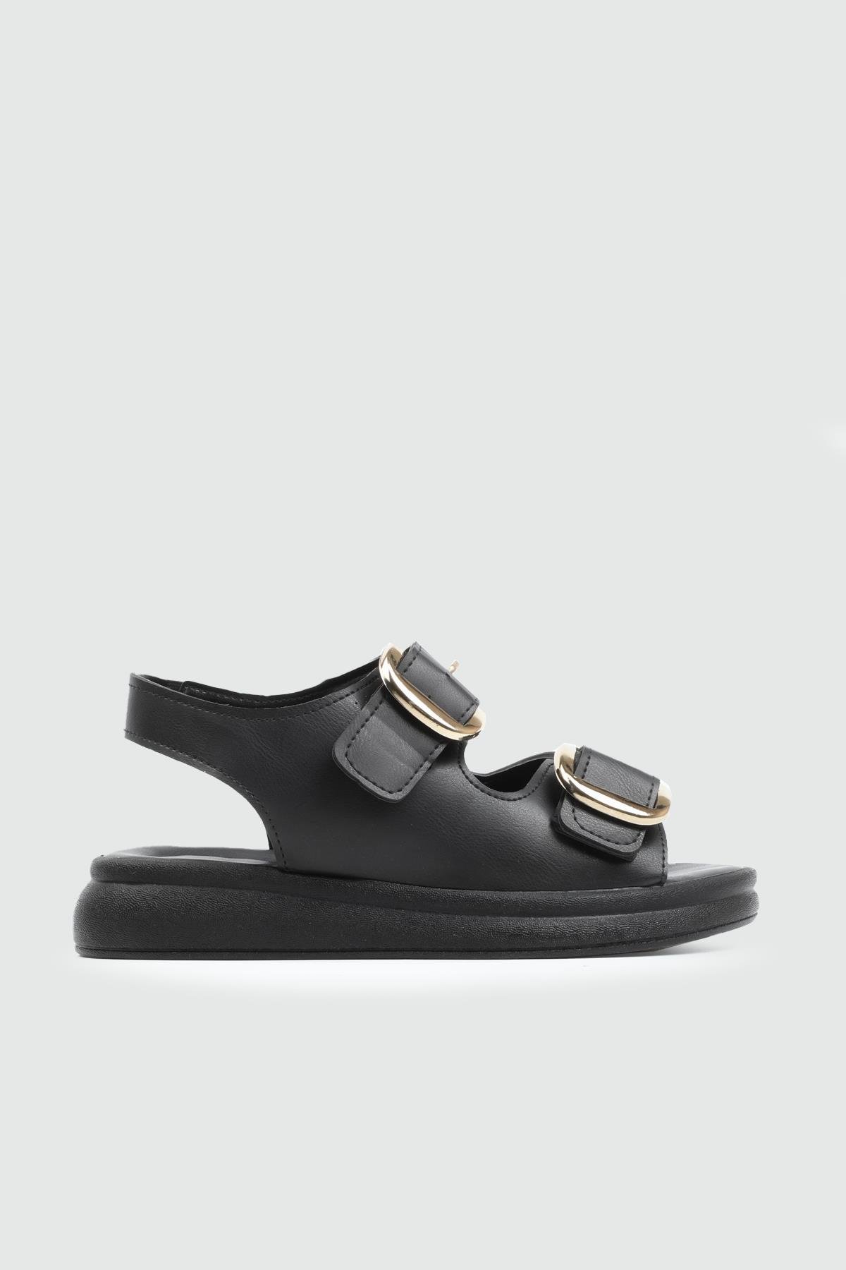 My Bella 25Y Pink 049 Çift Toka Kadın Sandalet Siyah Altın