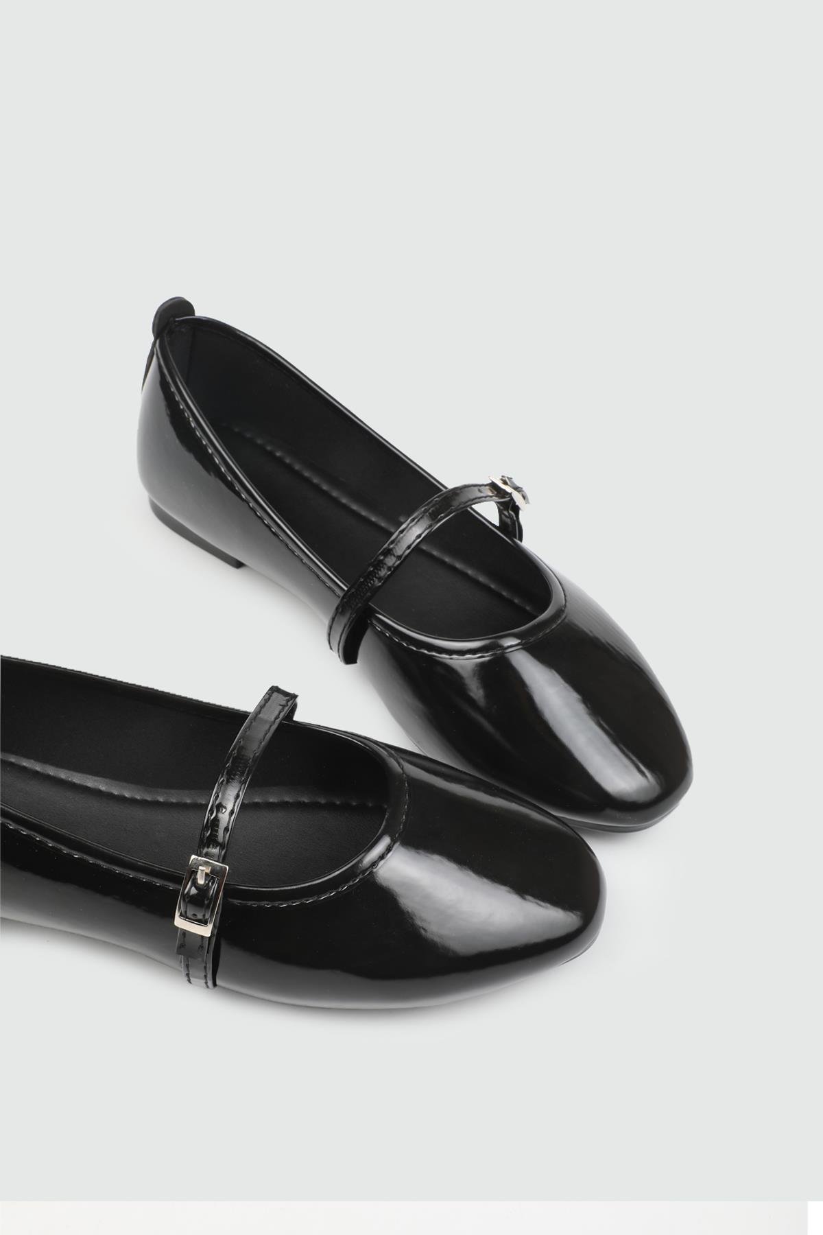 My Bella 25Y SDY-113 Bilekten Tokalı Kadın Babet Siyah Rugan