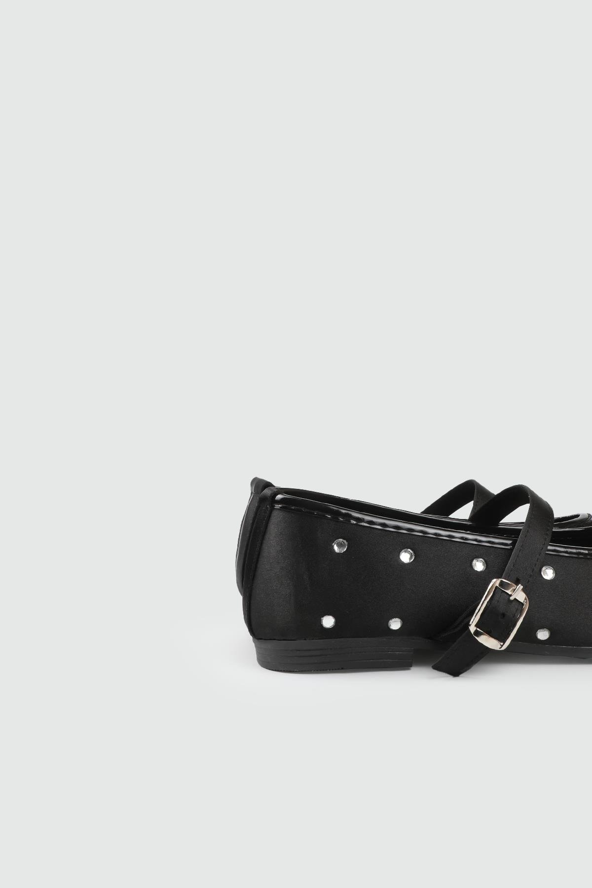 My Bella 25Y SDY-116-128 Taşlı  Kadın Babet Siyah Saten