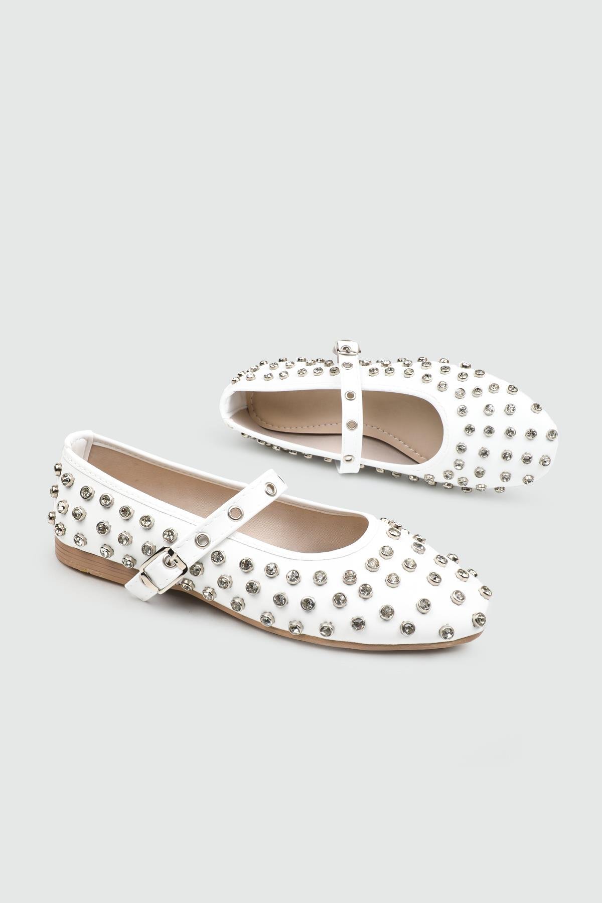 My Bella 25Y SDY-116-400 BB Taşlı Kadın Babet Beyaz