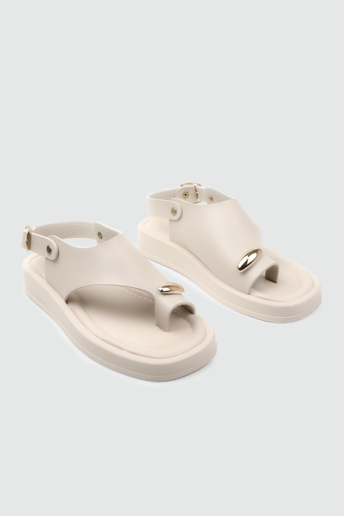 My Bella 25Y SDY-701 Parmak Arası Kadın Sandalet Bej