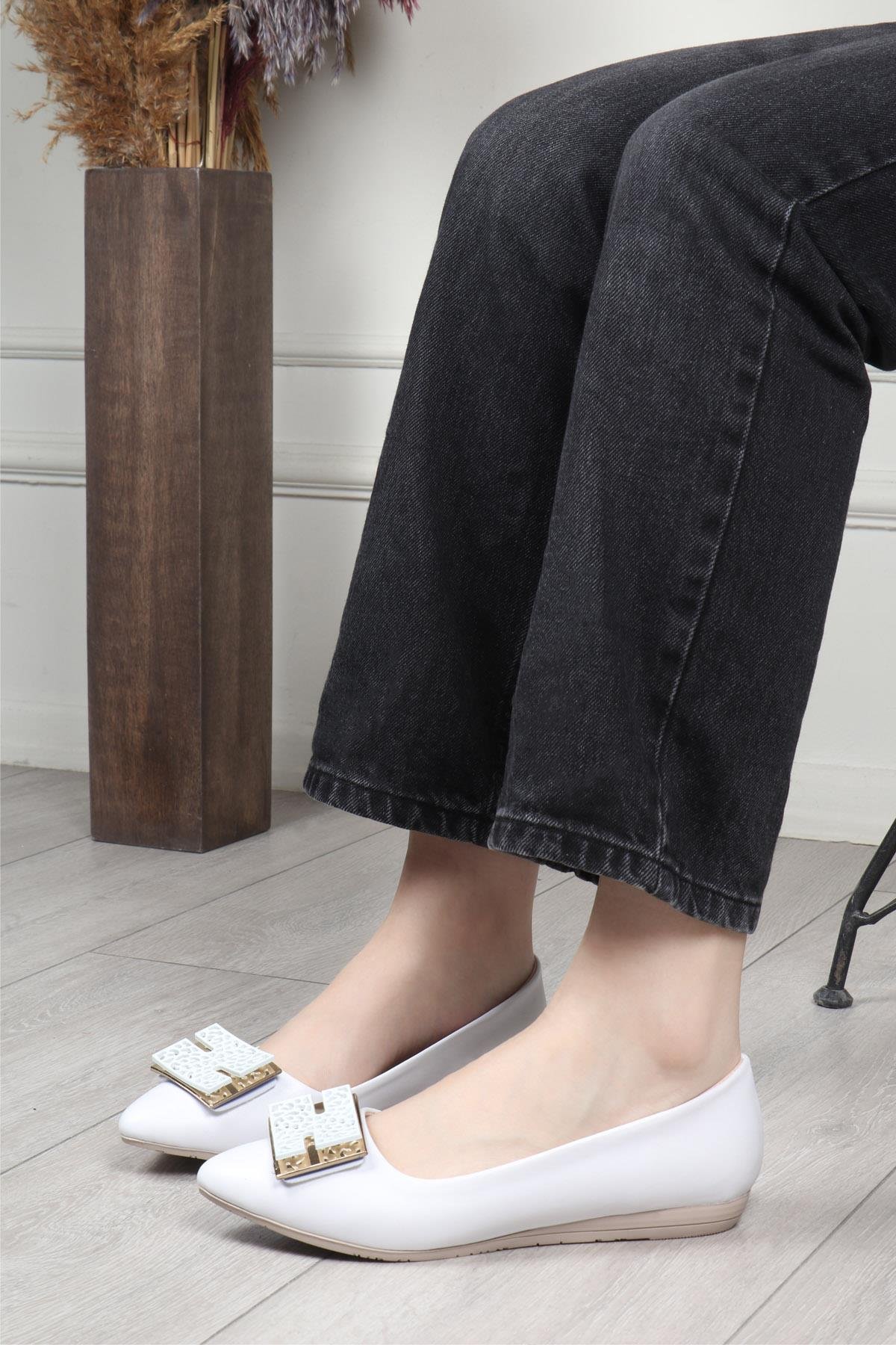 My Bella 25Y ŞM-1032 Tokalı Kadın Babet Beyaz