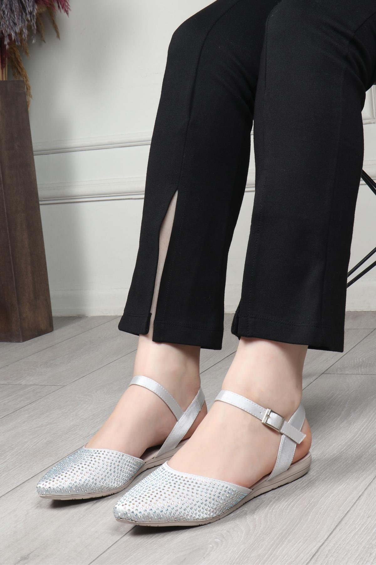 My Bella 25Y ŞM-3060 Açık Taşlı Kadın Ayakkabı Gümüş