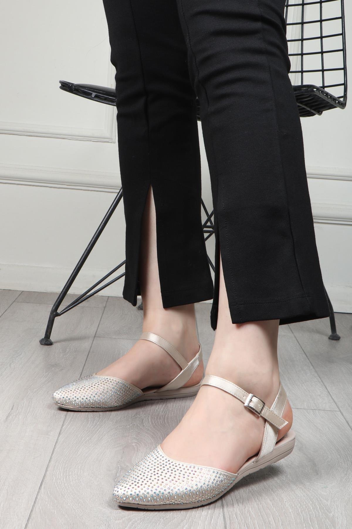 My Bella 25Y ŞM-3060 Açık Taşlı Kadın Ayakkabı Ten