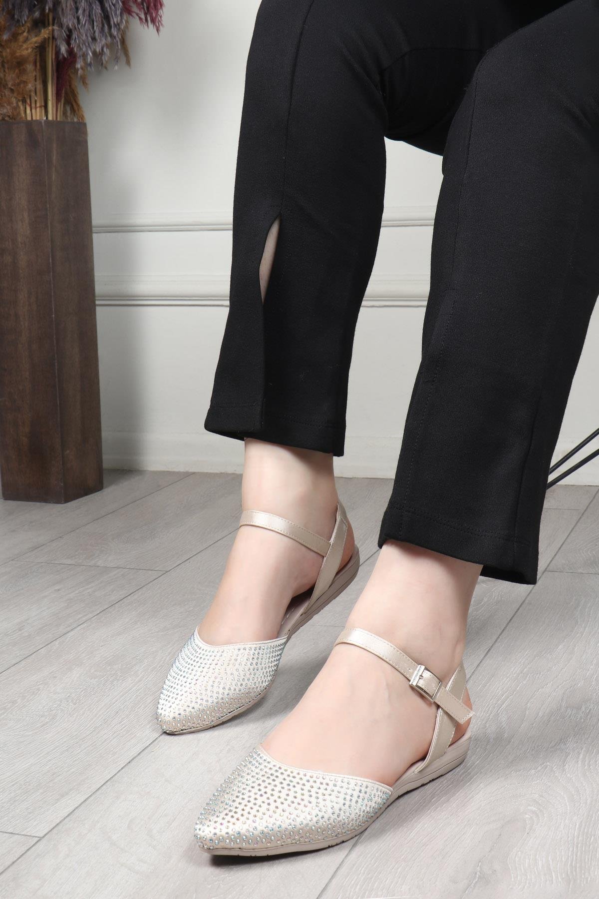 My Bella 25Y ŞM-3060 Açık Taşlı Kadın Ayakkabı Ten