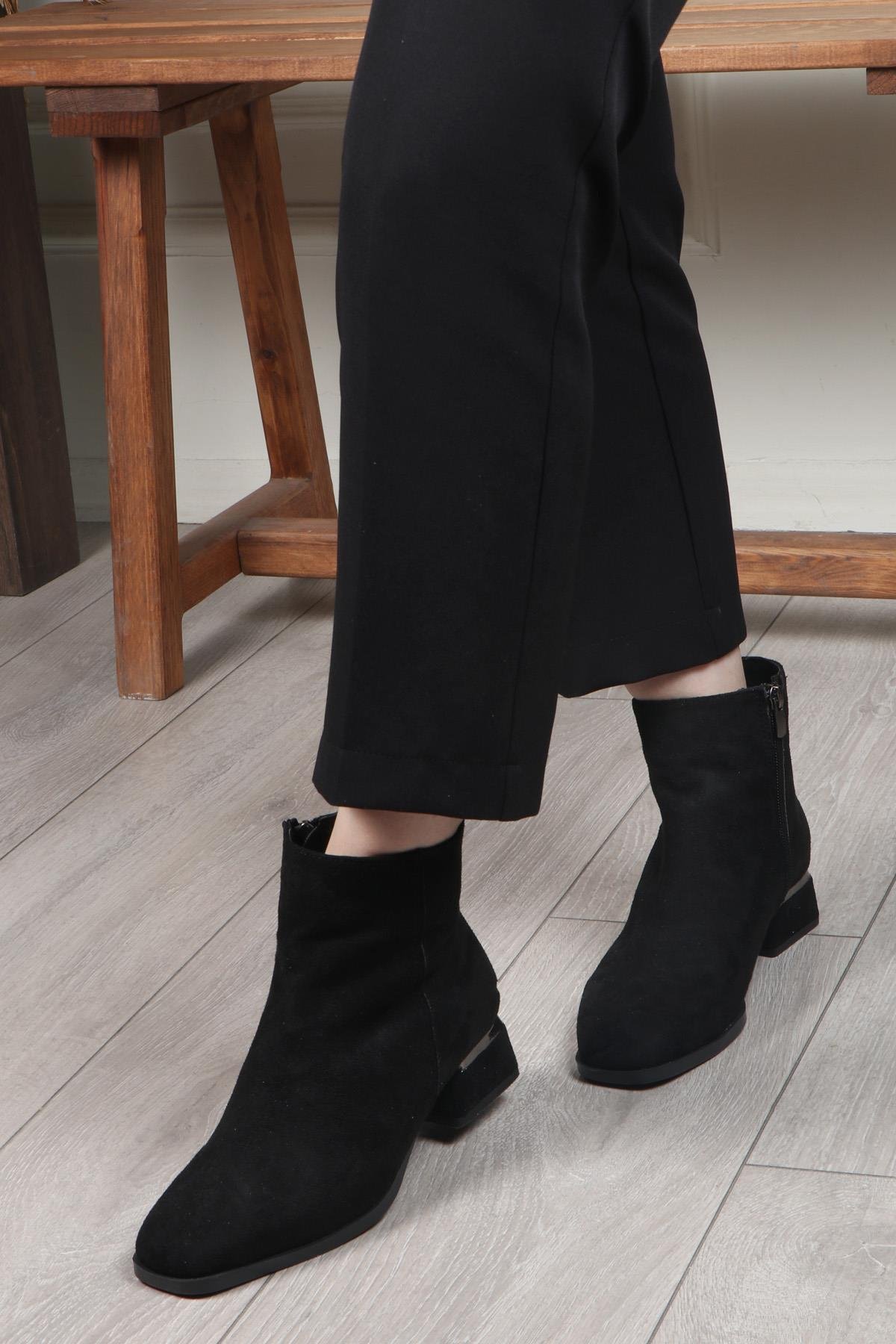 MY BELLA AC-500 Küt Burun Kadın Bot Siyah Süet