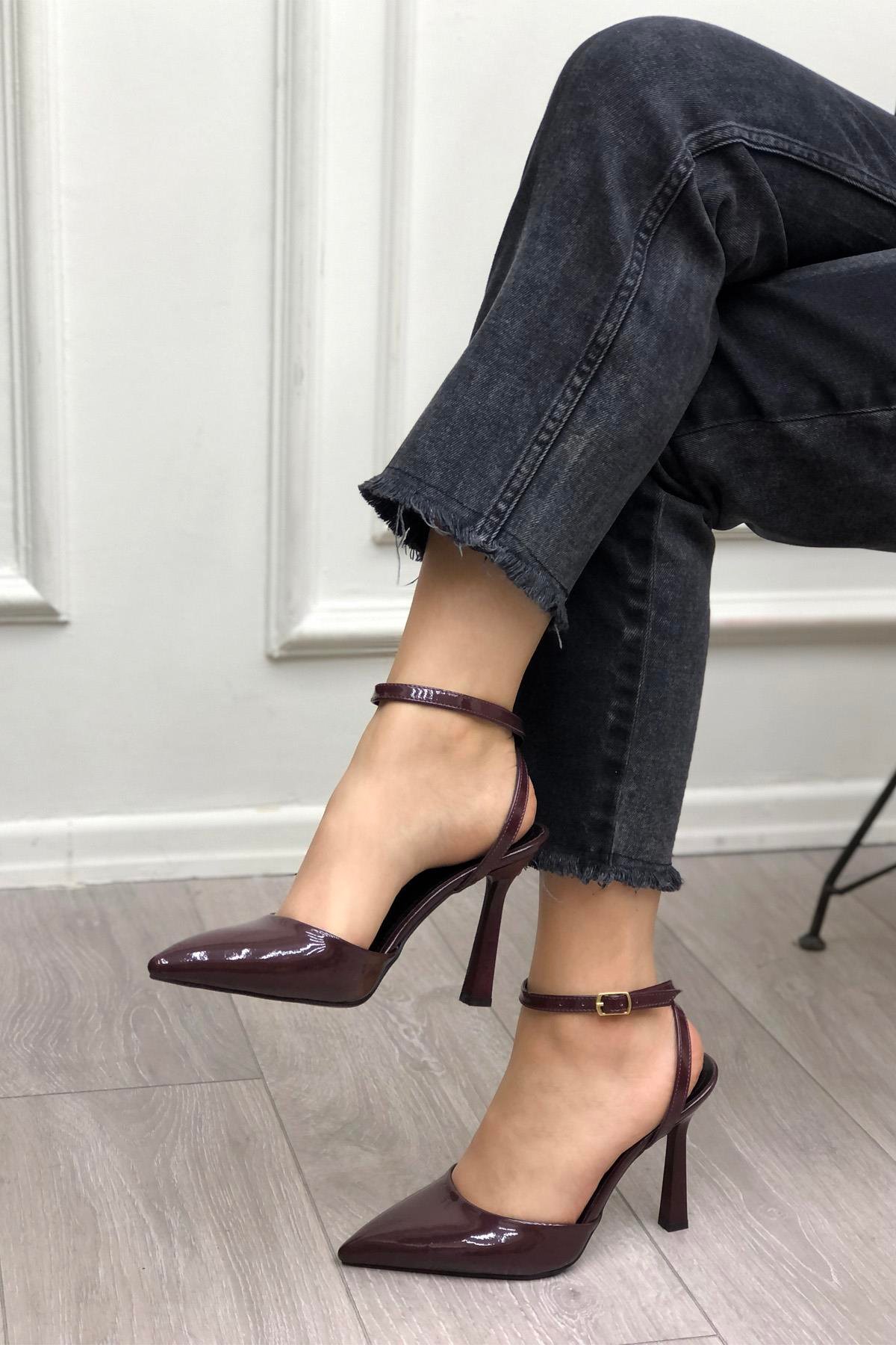 My Bella Annabel Çapraz Bantlı Kadın Ayakkabı Bordo Rugan