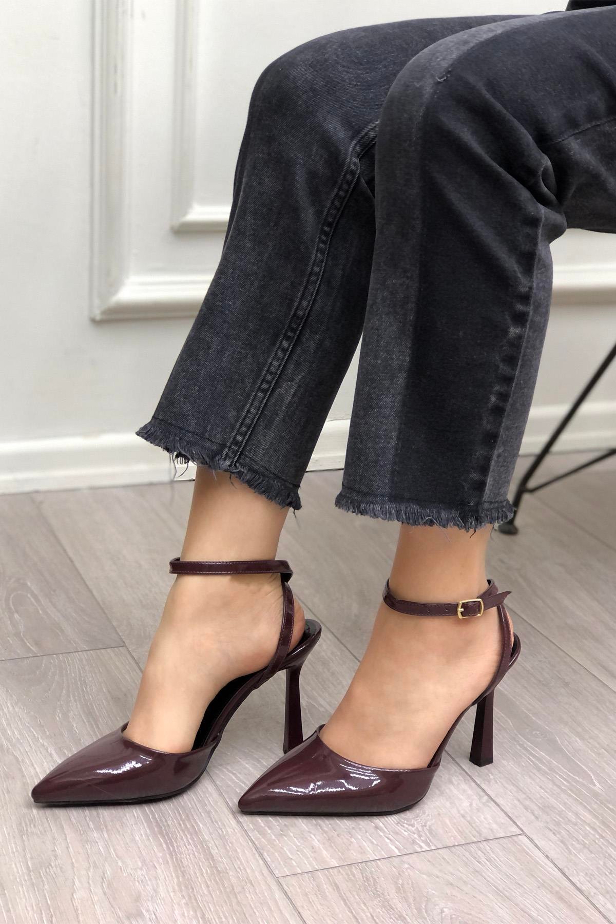 My Bella Annabel Çapraz Bantlı Kadın Ayakkabı Bordo Rugan