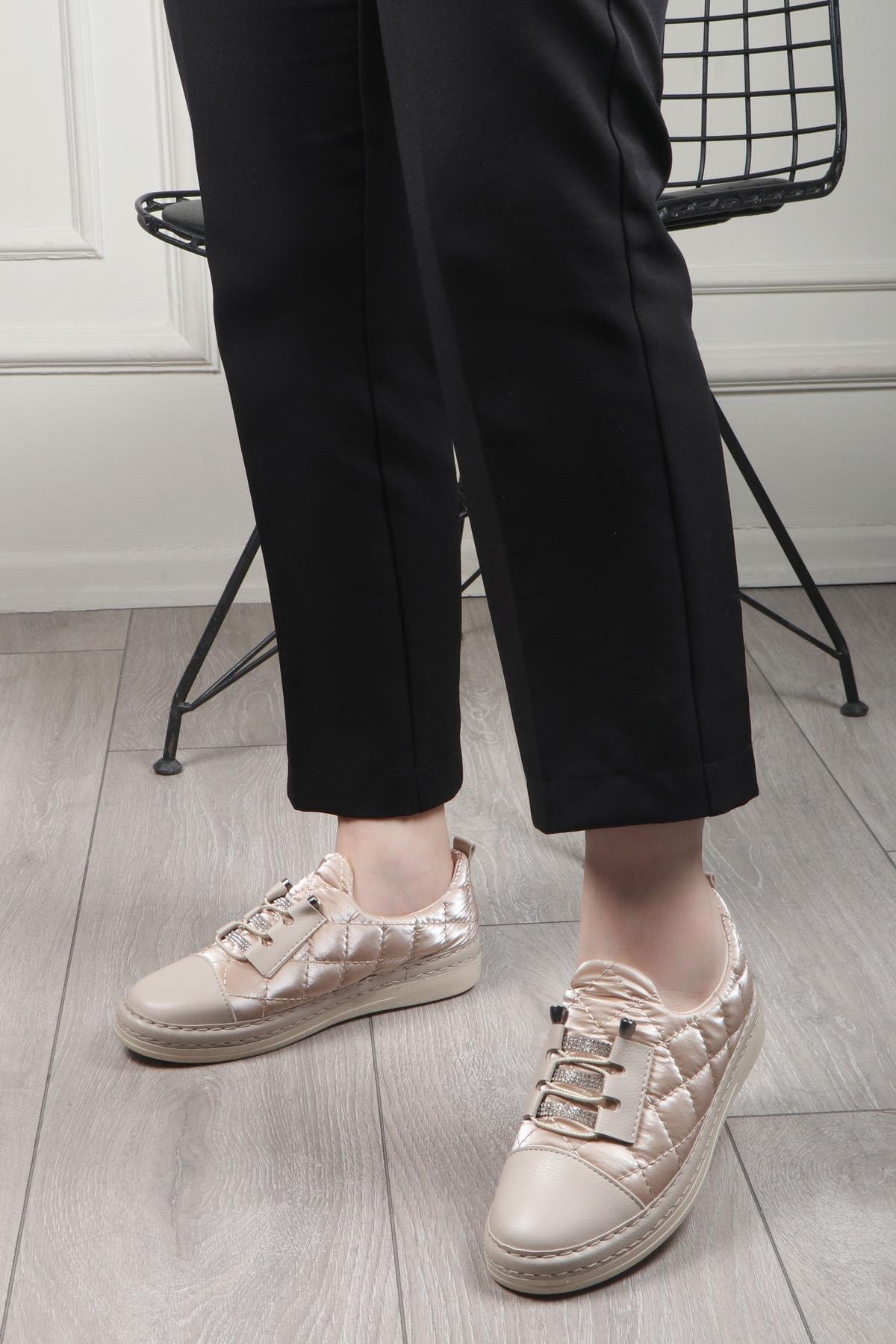 My Bella BH-3021 Bağcıklı Kadın Ayakkabı Bej Paraşüt