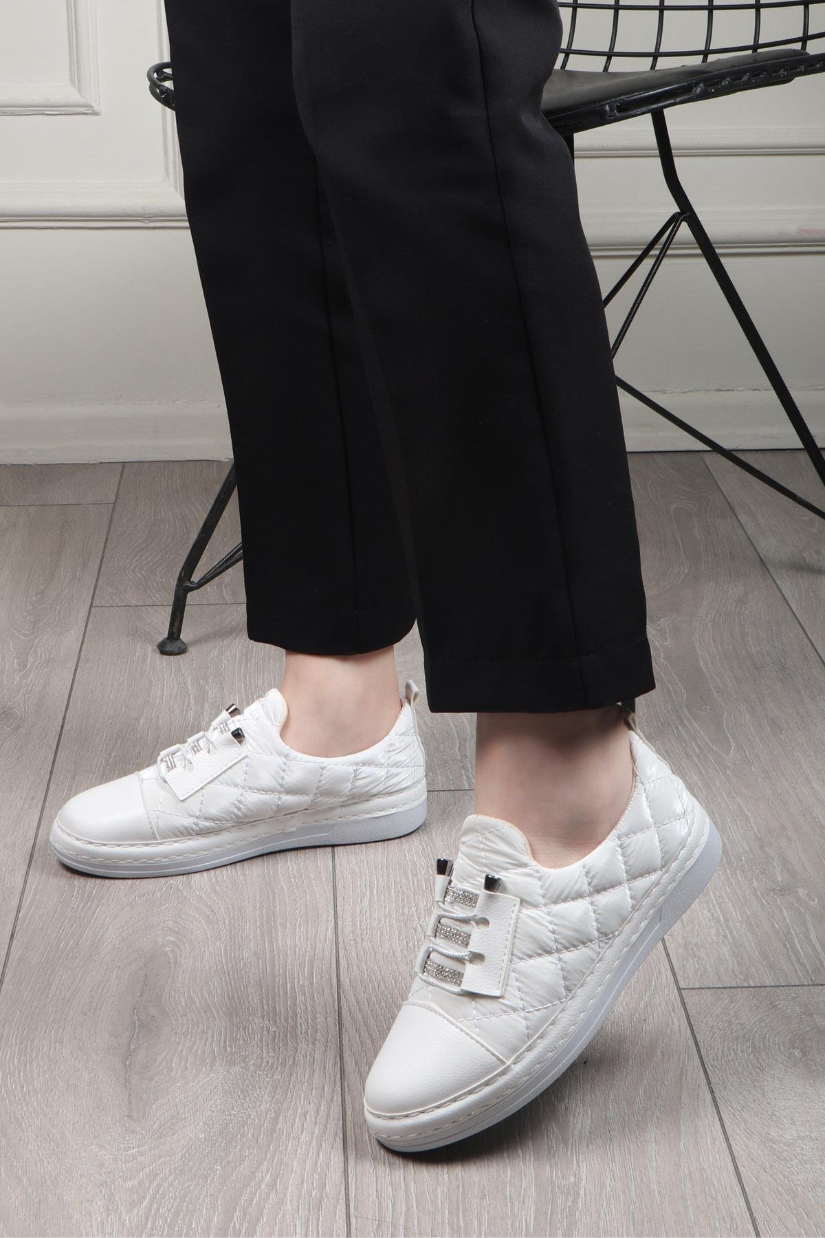 My Bella BH-3021 Bağcıklı Kadın Ayakkabı Beyaz Paraşüt