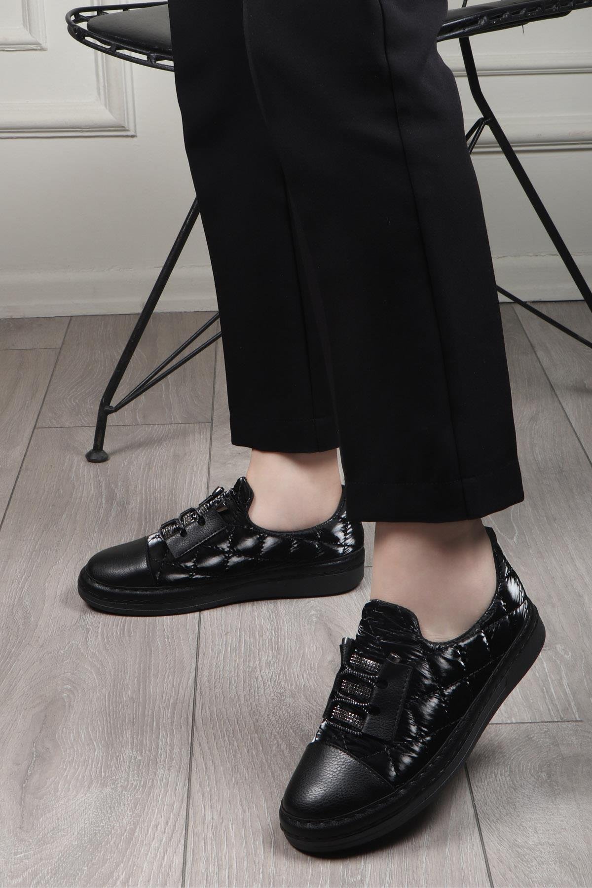 My Bella BH-3021 Bağcıklı Kadın Ayakkabı Siyah Paraşüt