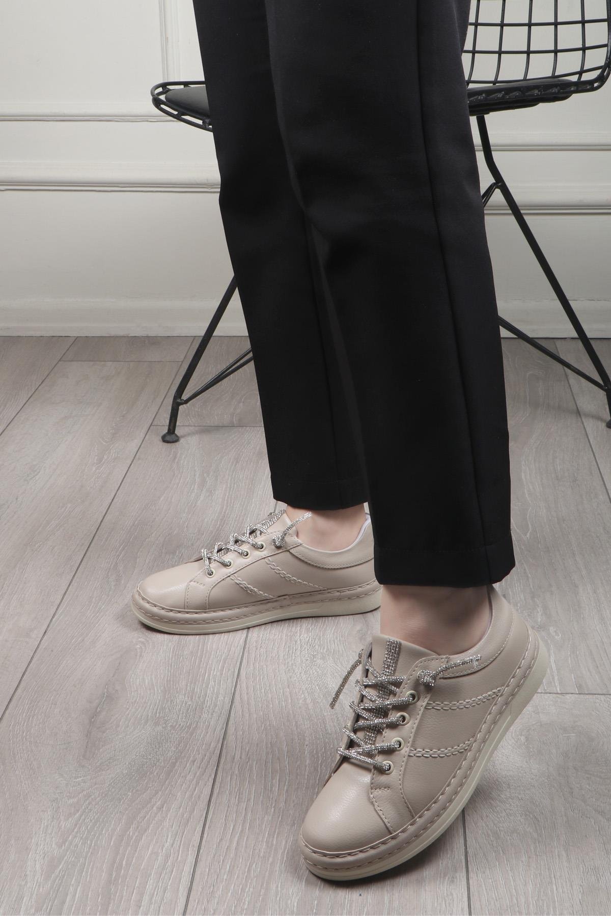 My Bella BH-3210 Bağcıklı Kadın Ayakkabı Bej