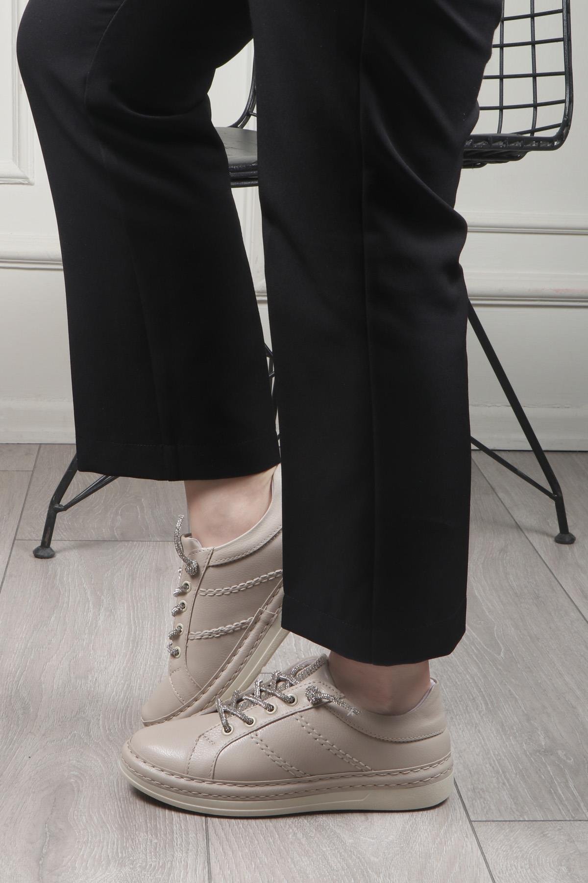 My Bella BH-3210 Bağcıklı Kadın Ayakkabı Bej