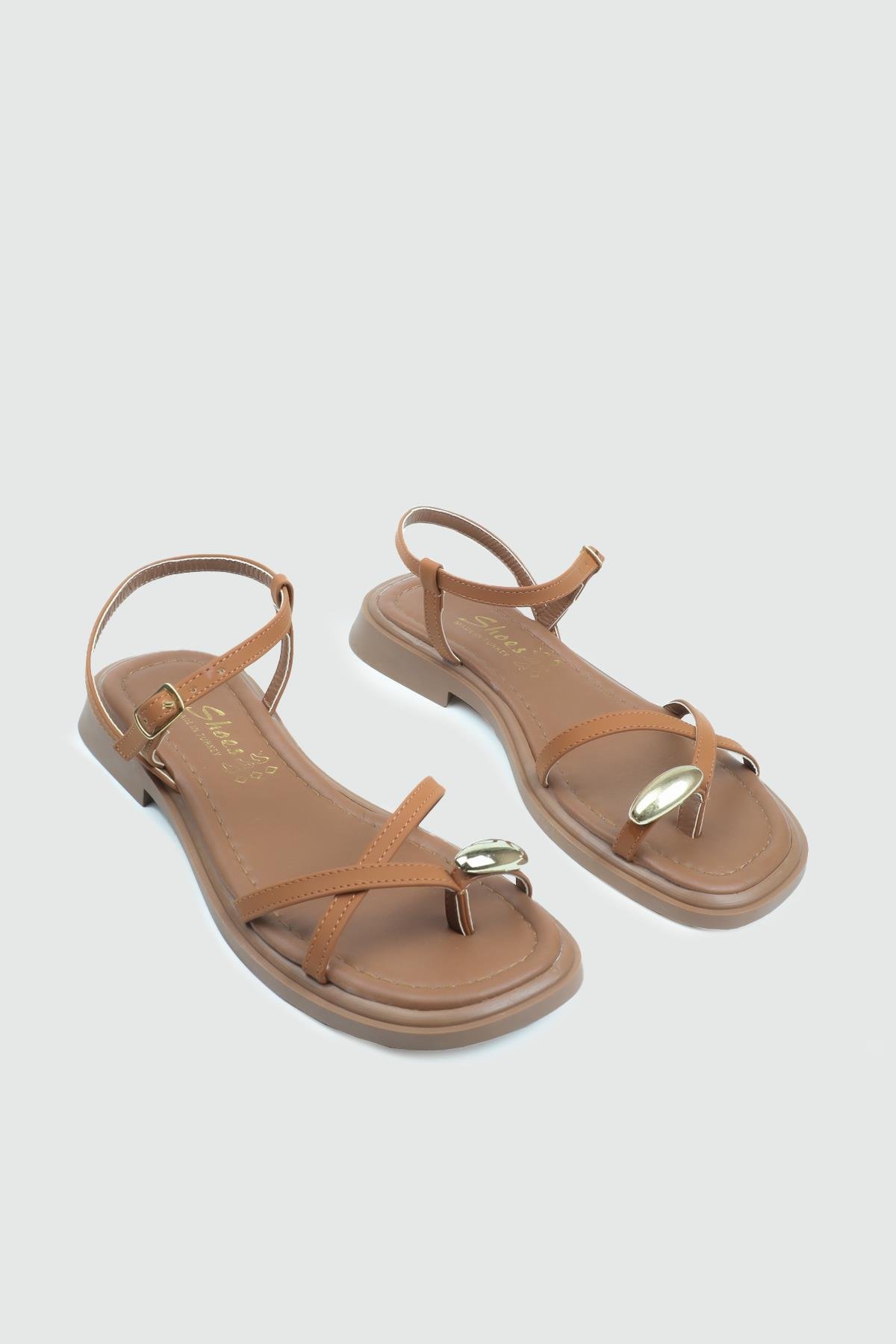 MY BELLA BLN-2025 Parmak Arası  Kadın Sandalet Taba