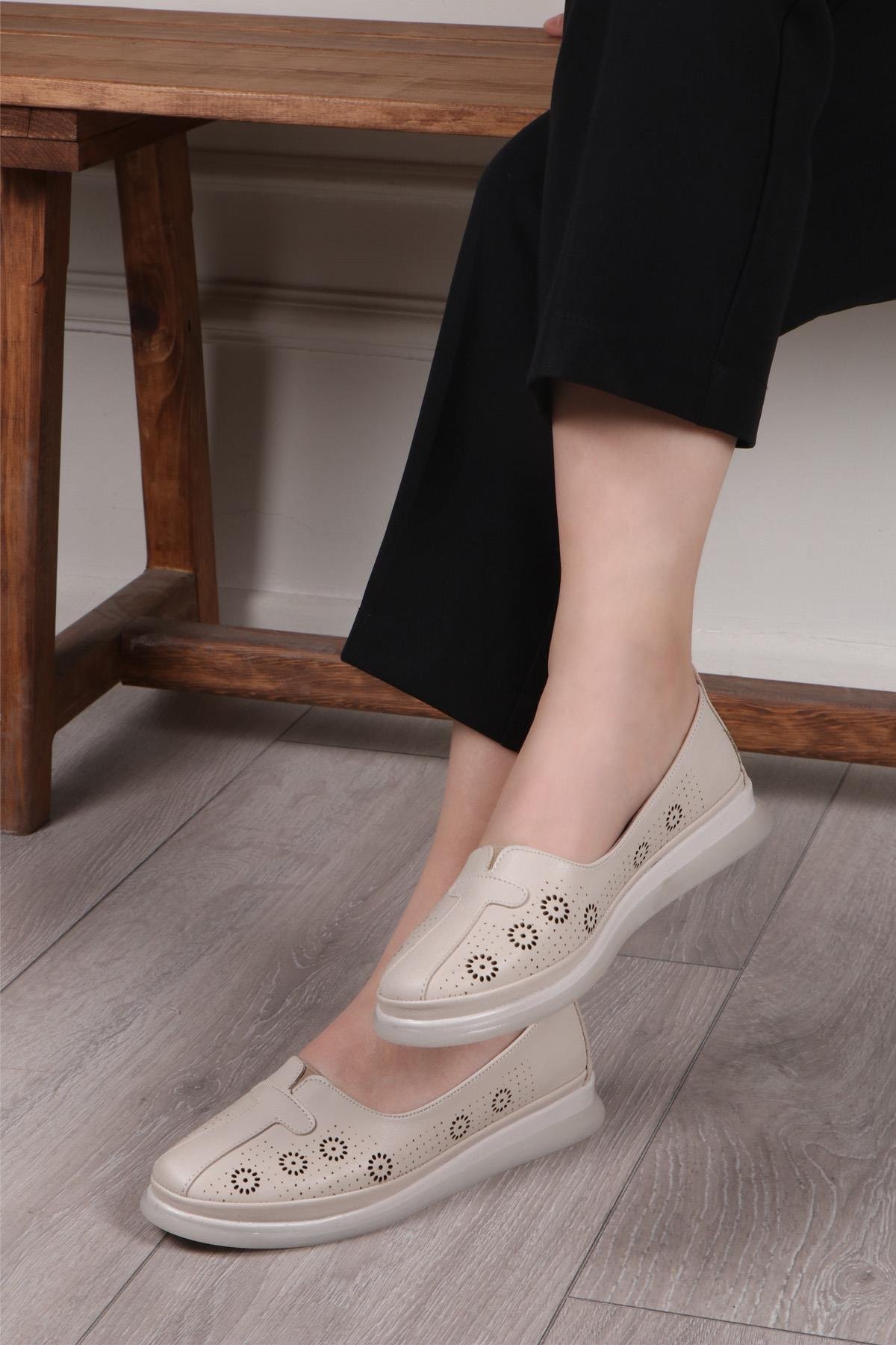 My Bella C-1350 İç Deri Ortopedik Kadın Ayakkabı Bej