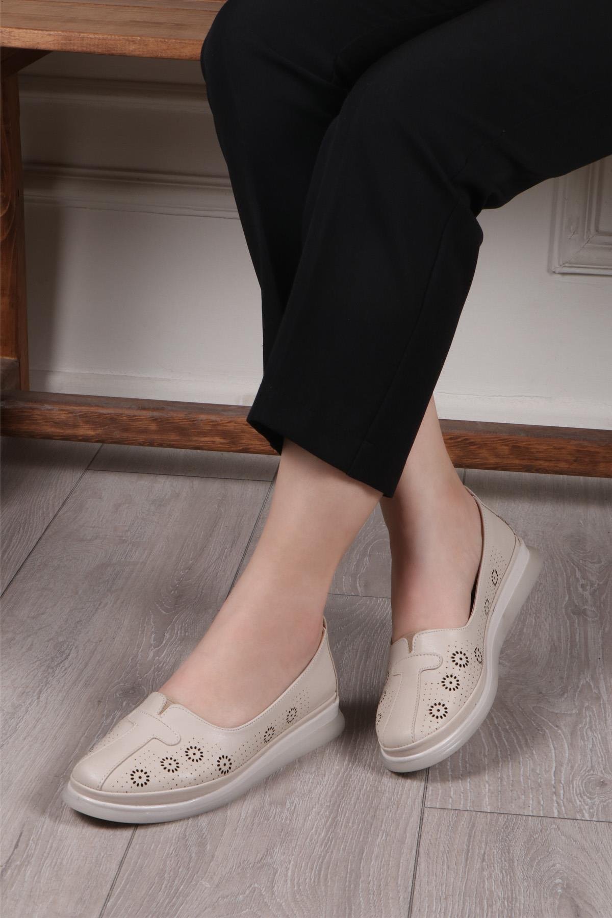 My Bella C-1350 İç Deri Ortopedik Kadın Ayakkabı Bej