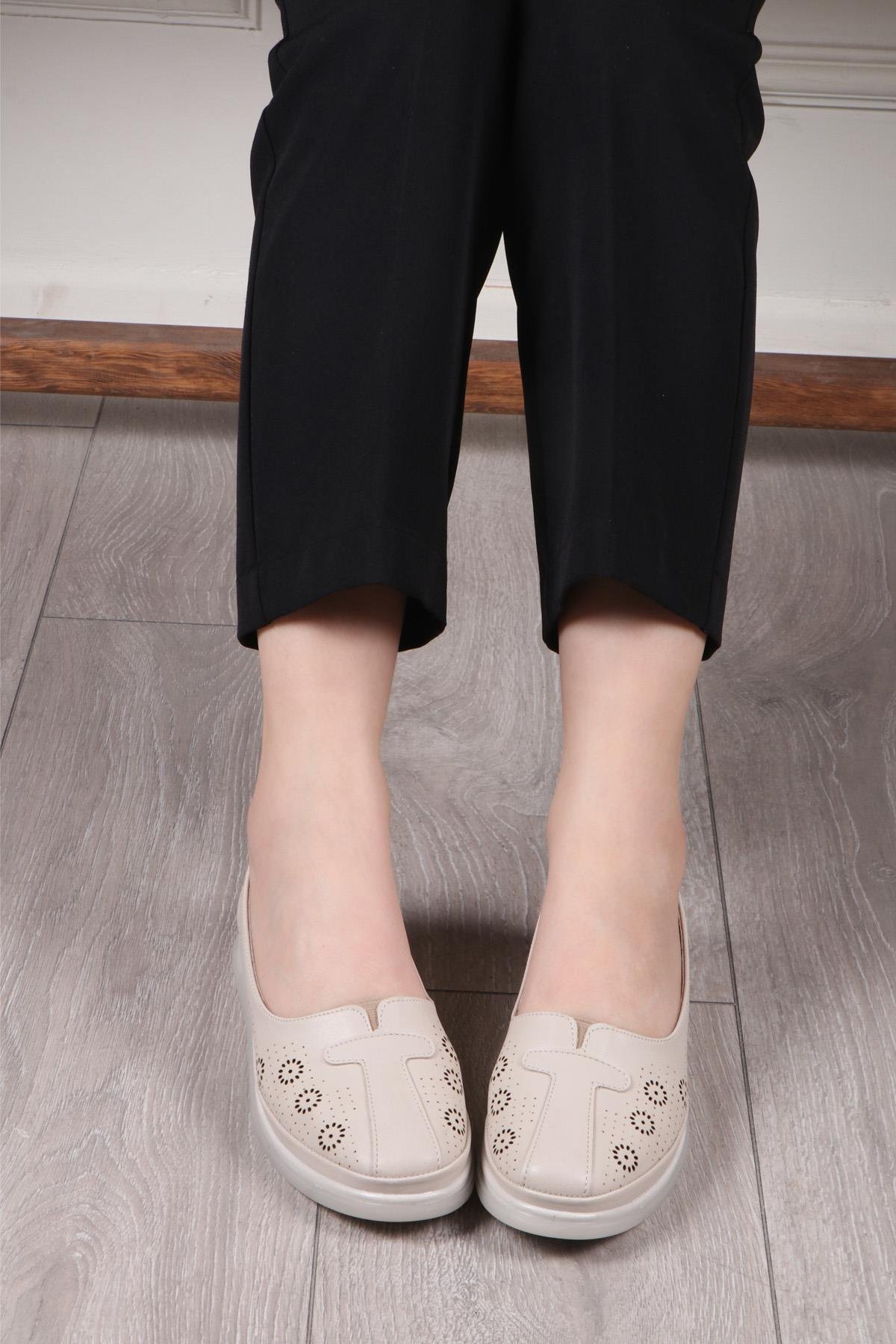 My Bella C-1350 İç Deri Ortopedik Kadın Ayakkabı Bej