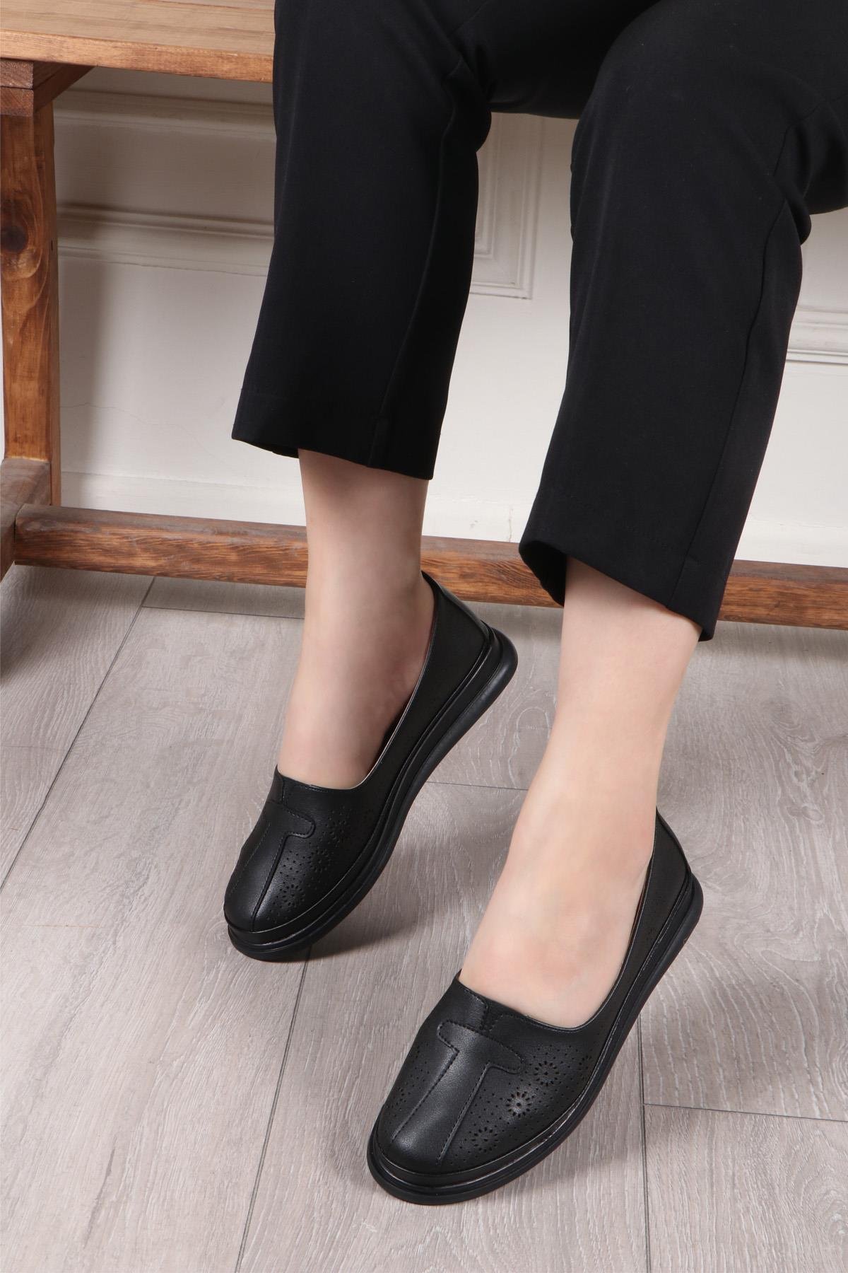 My Bella C-1350 İç Deri Ortopedik Kadın Ayakkabı Siyah