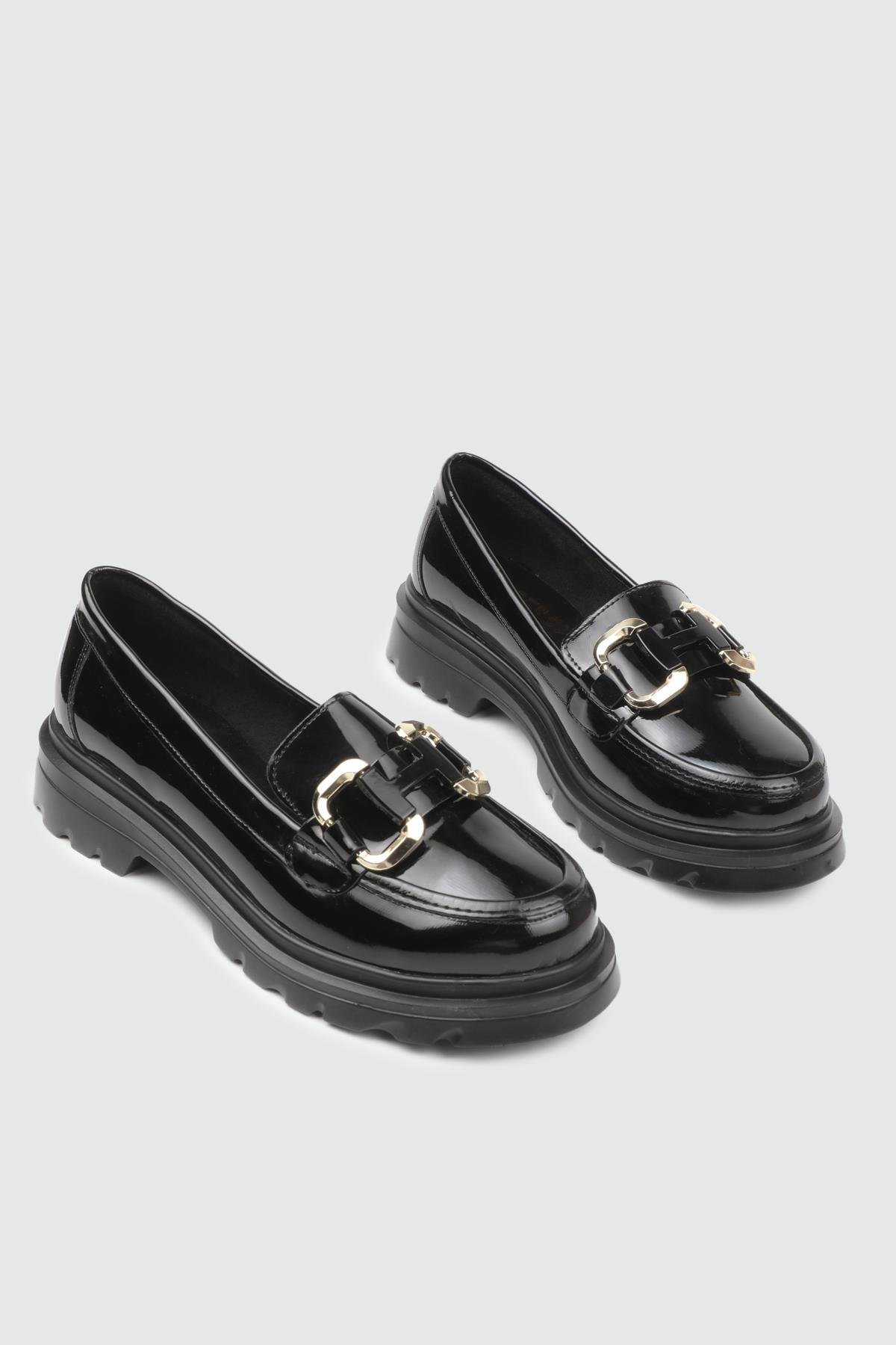 My Bella DRS-170 25K Gucci Toka Makosen Kadın Ayakkabı Siyah Rugan