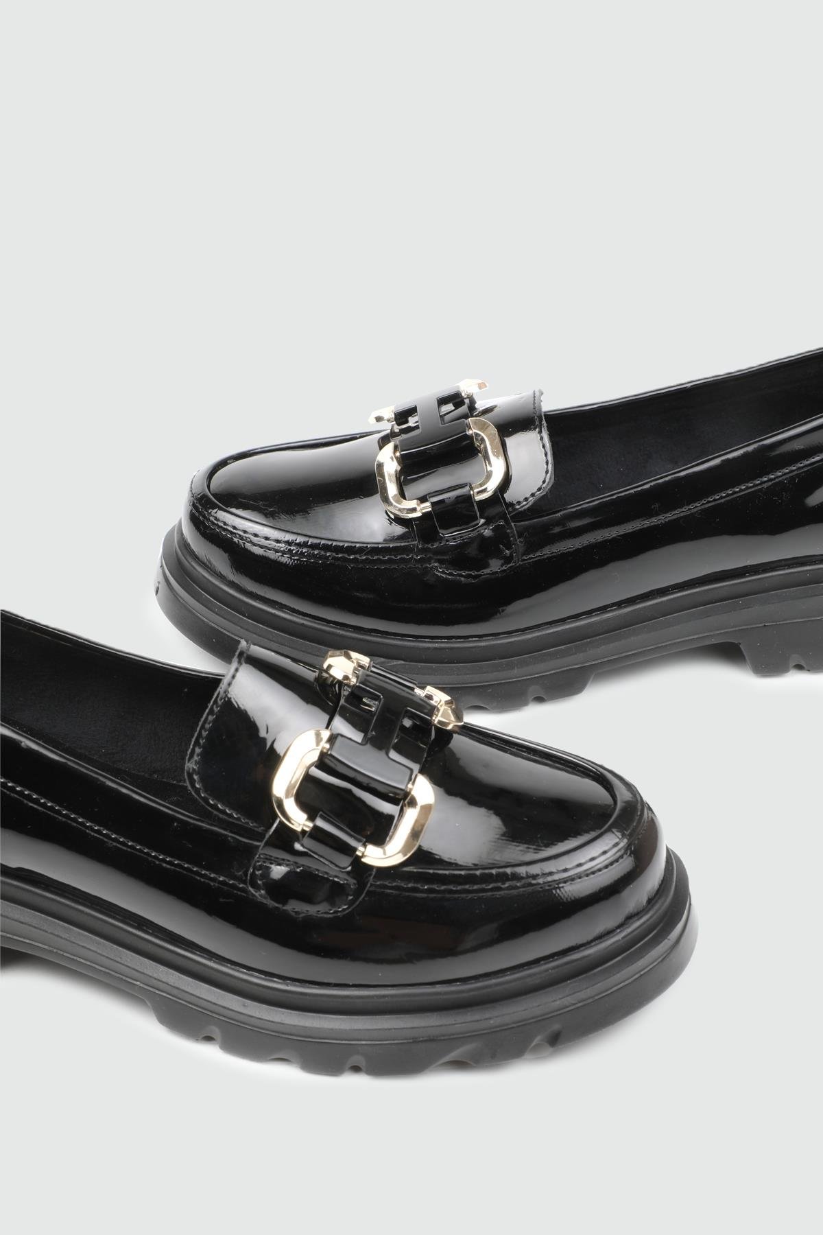 My Bella DRS-170 25K Gucci Toka Makosen Kadın Ayakkabı Siyah Rugan