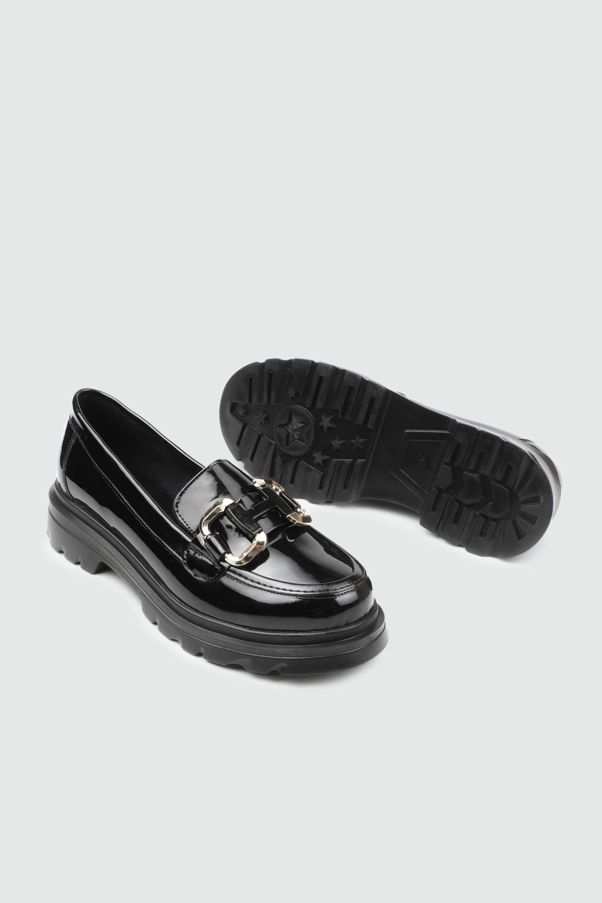 My Bella DRS-170 25K Gucci Toka Makosen Kadın Ayakkabı Siyah Rugan