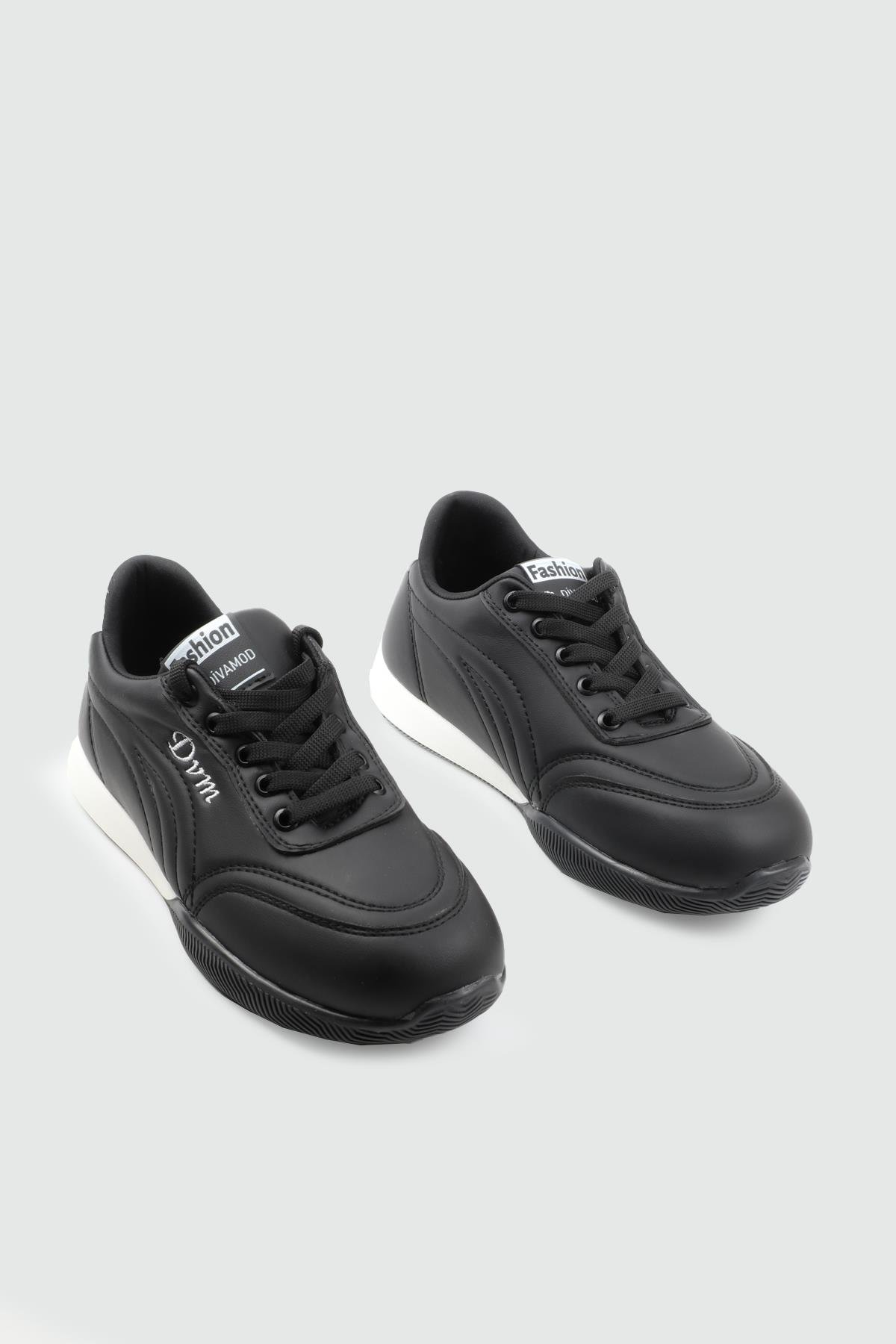 MY BELLA DV-5600 25K Bağlı Makosen Kadın Ayakkabı Siyah Beyaz