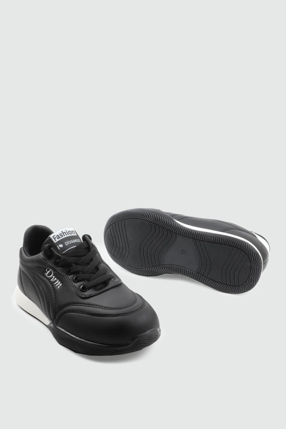 MY BELLA DV-5600 25K Bağlı Makosen Kadın Ayakkabı Siyah Beyaz