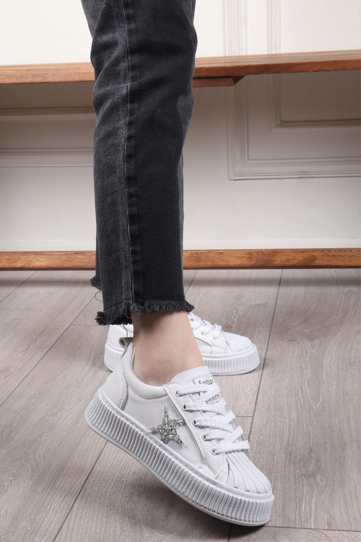 MY BELLA DV-7100 Taşlı Kadın Sneaker Beyaz