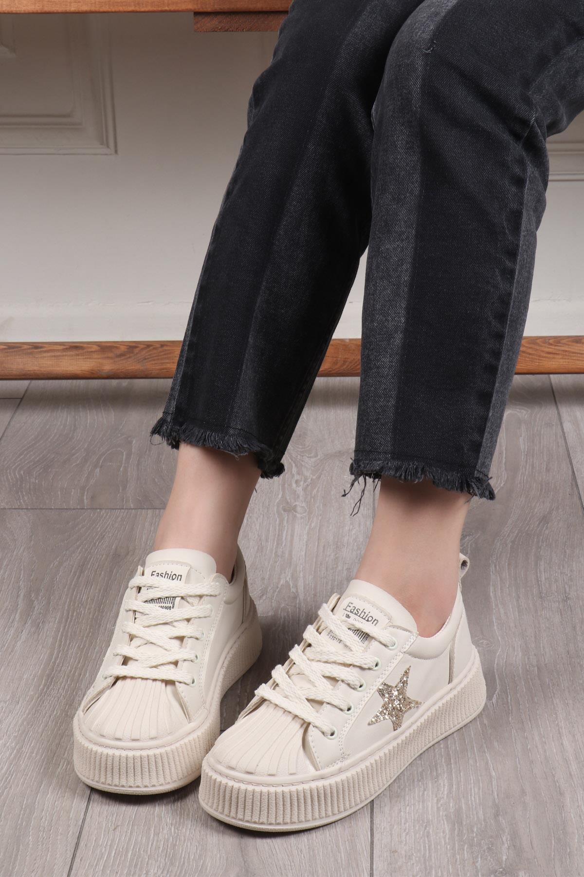 MY BELLA DV-7100 Taşlı Kadın Sneaker Bej