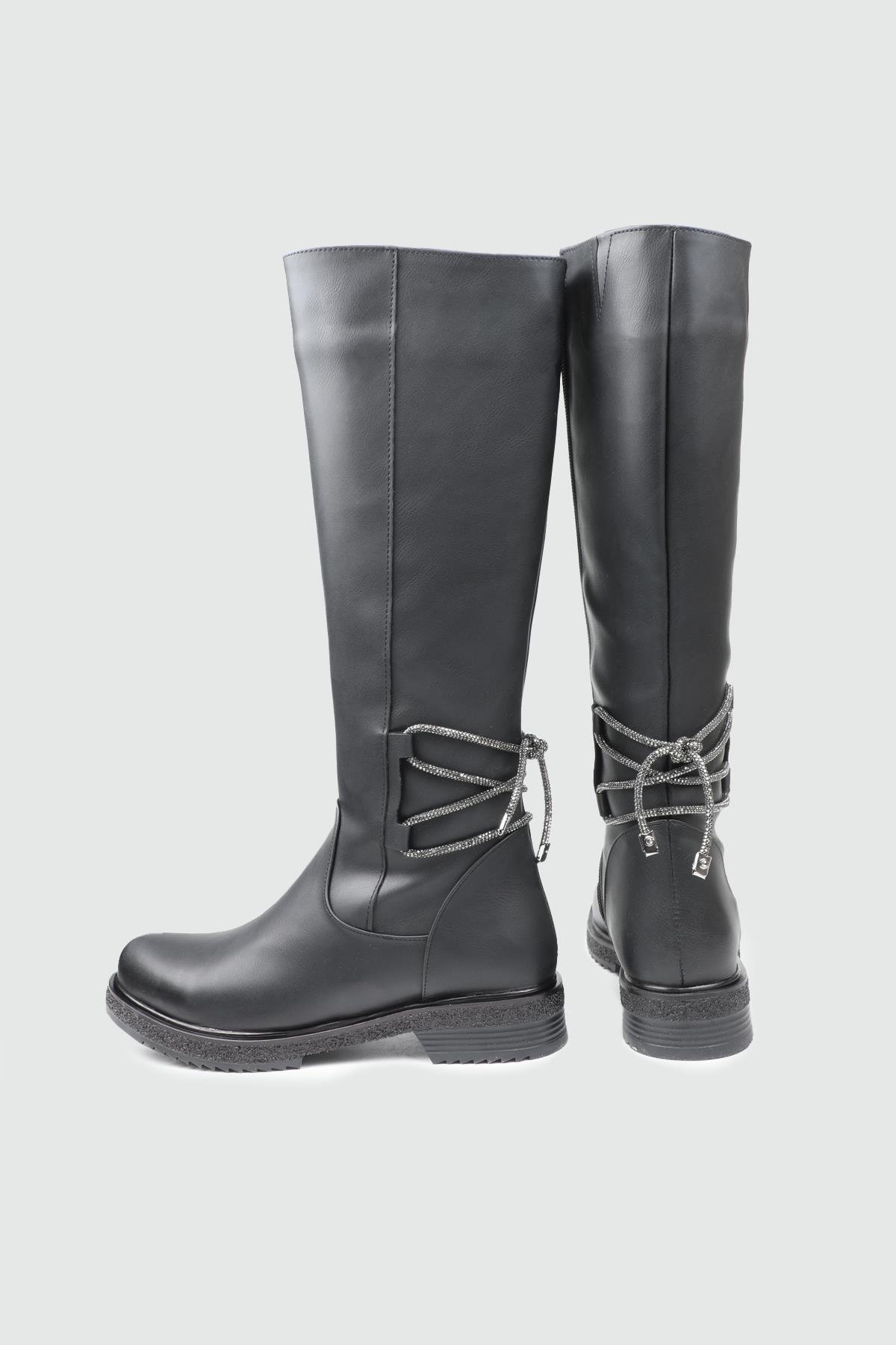 MY BELLA FHM-2002 25K Kısa Taşlı Kadın Çizme Siyah