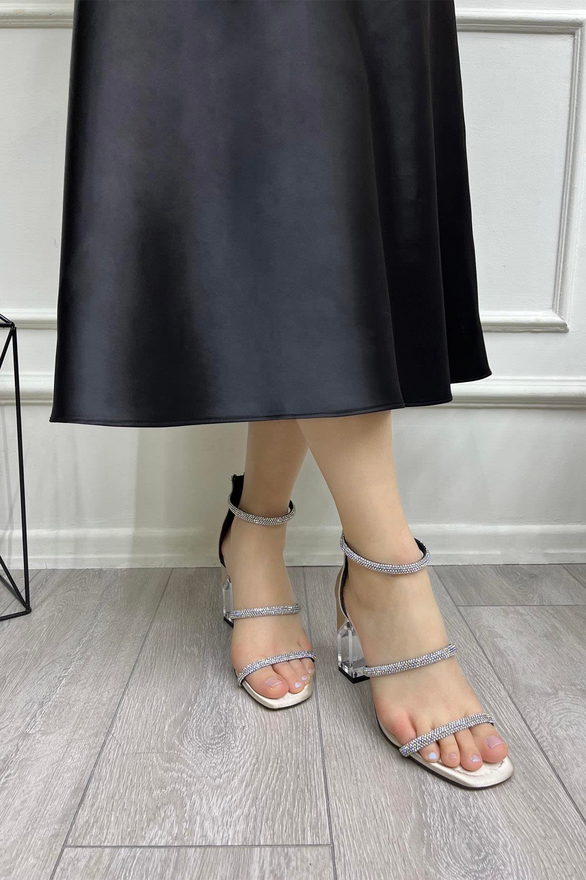 My Bella GK-2022 Taşlı Kadın Ayakkabı Ten Saten