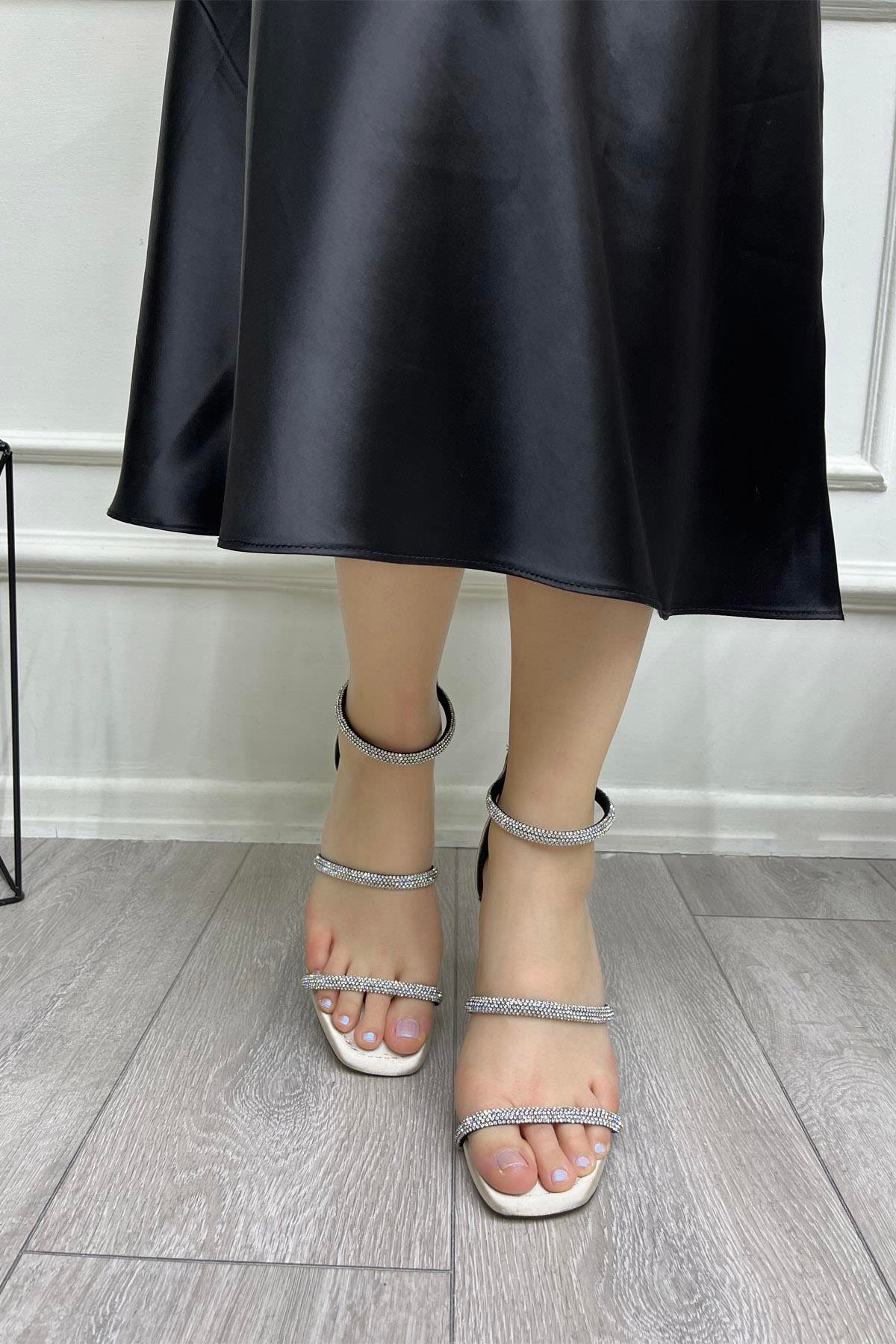 My Bella GK-2022 Taşlı Kadın Ayakkabı Ten Saten