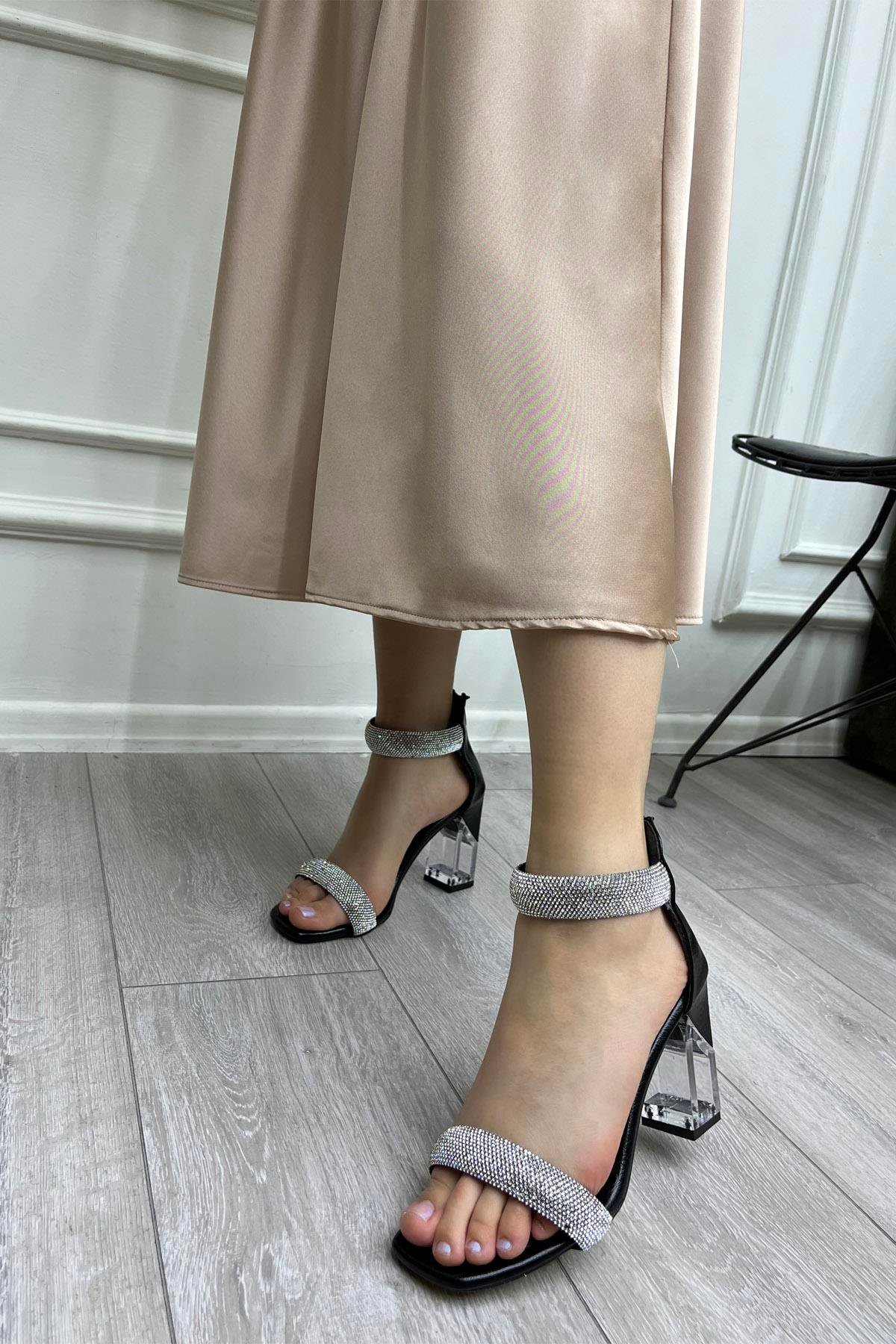 My Bella GK-2028 Taşlı Kadın Ayakkabı Siyah Kırışık