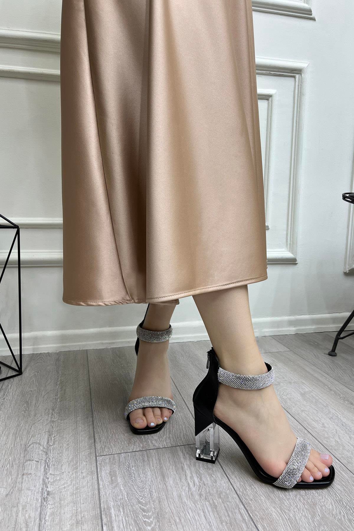 My Bella GK-2028 Taşlı Kadın Ayakkabı Siyah Kırışık