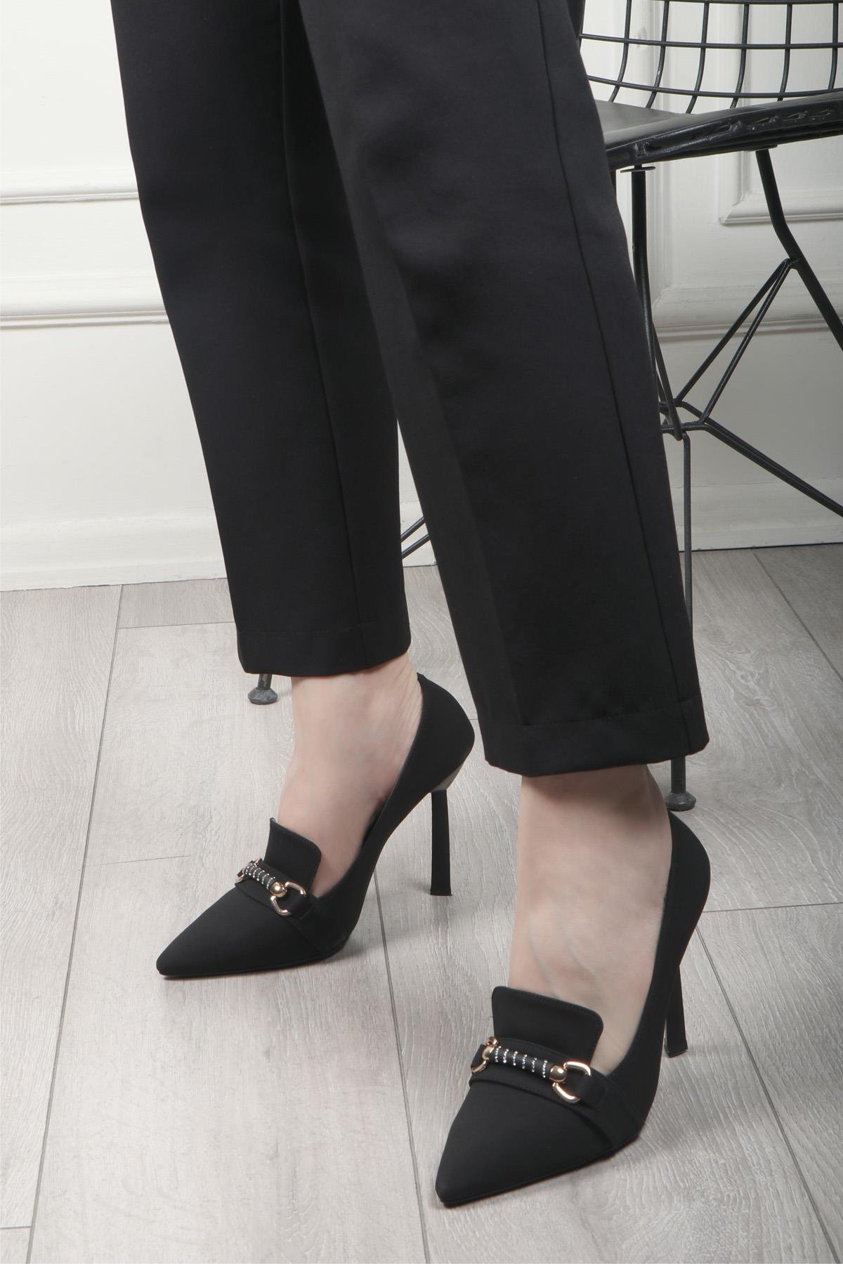 My Bella HM-606 Pİramit Topuk Kadın Stiletto Siyah Nubuk