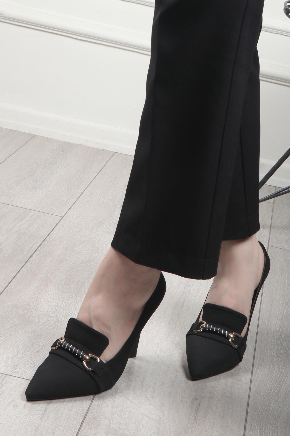 My Bella HM-606 Pİramit Topuk Kadın Stiletto Siyah Nubuk