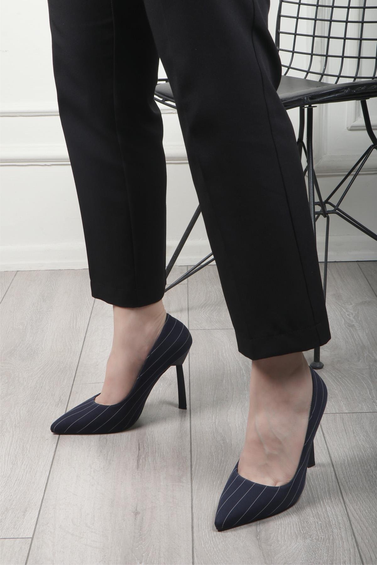 My Bella HM-607 Çizgili Kadın Stiletto Laci Çizgili