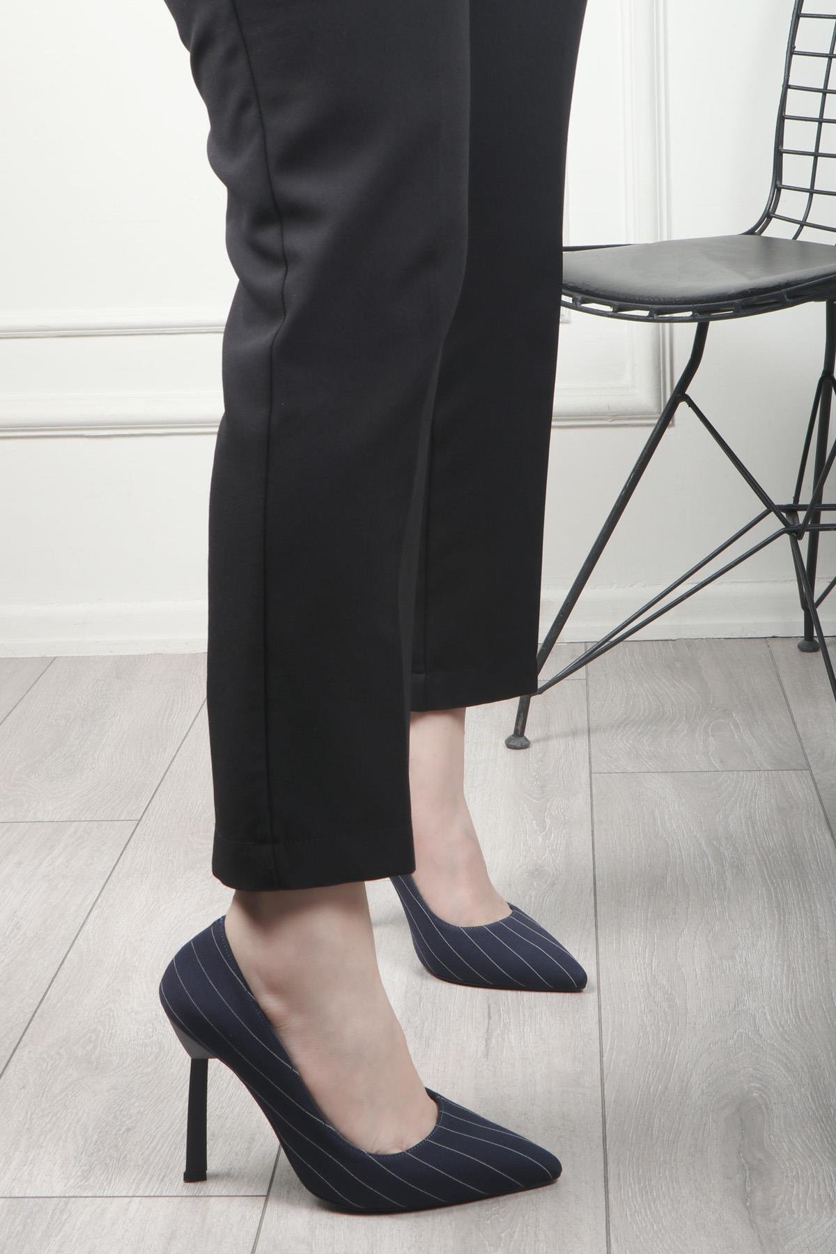 My Bella HM-607 Çizgili Kadın Stiletto Laci Çizgili