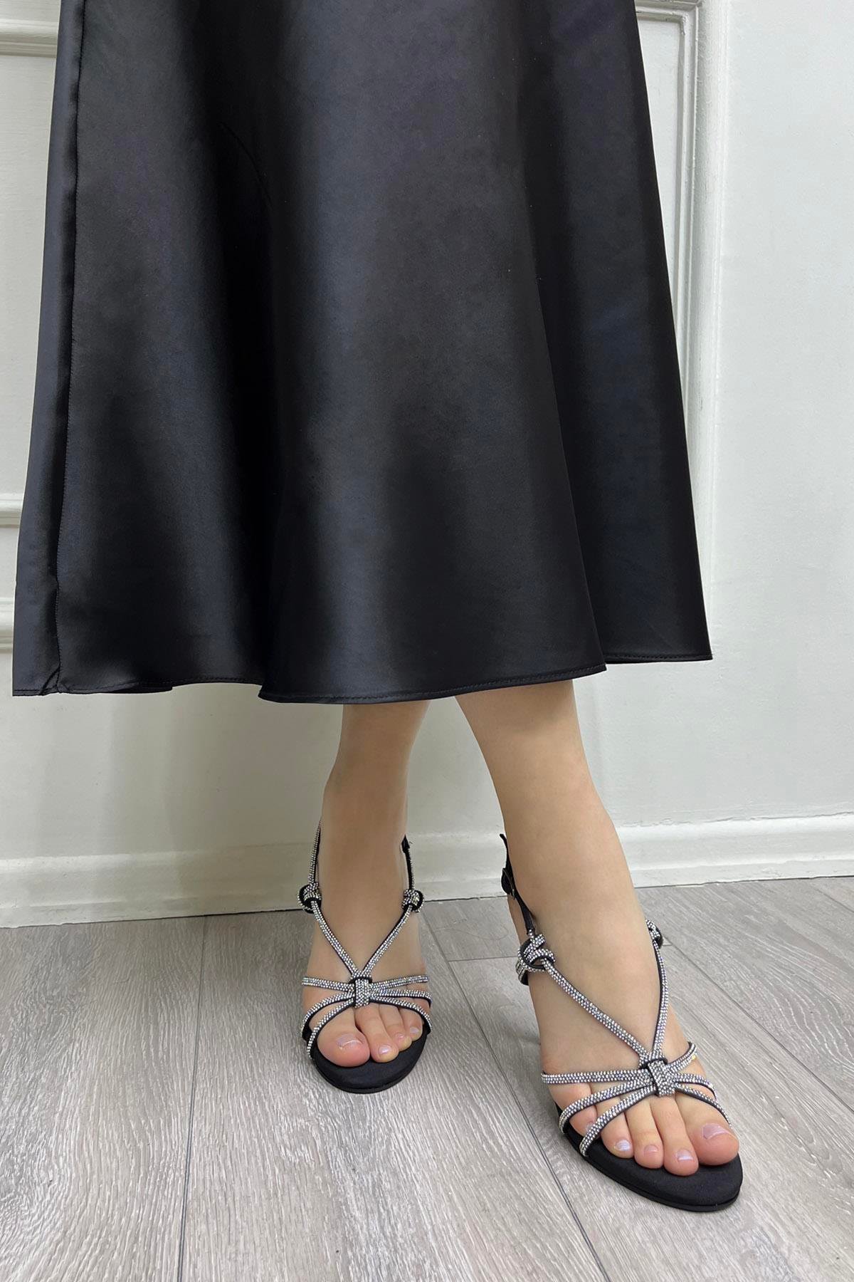 My Bella HM-816 Taşlı Topuklu Kadın Ayakkabı Siyah