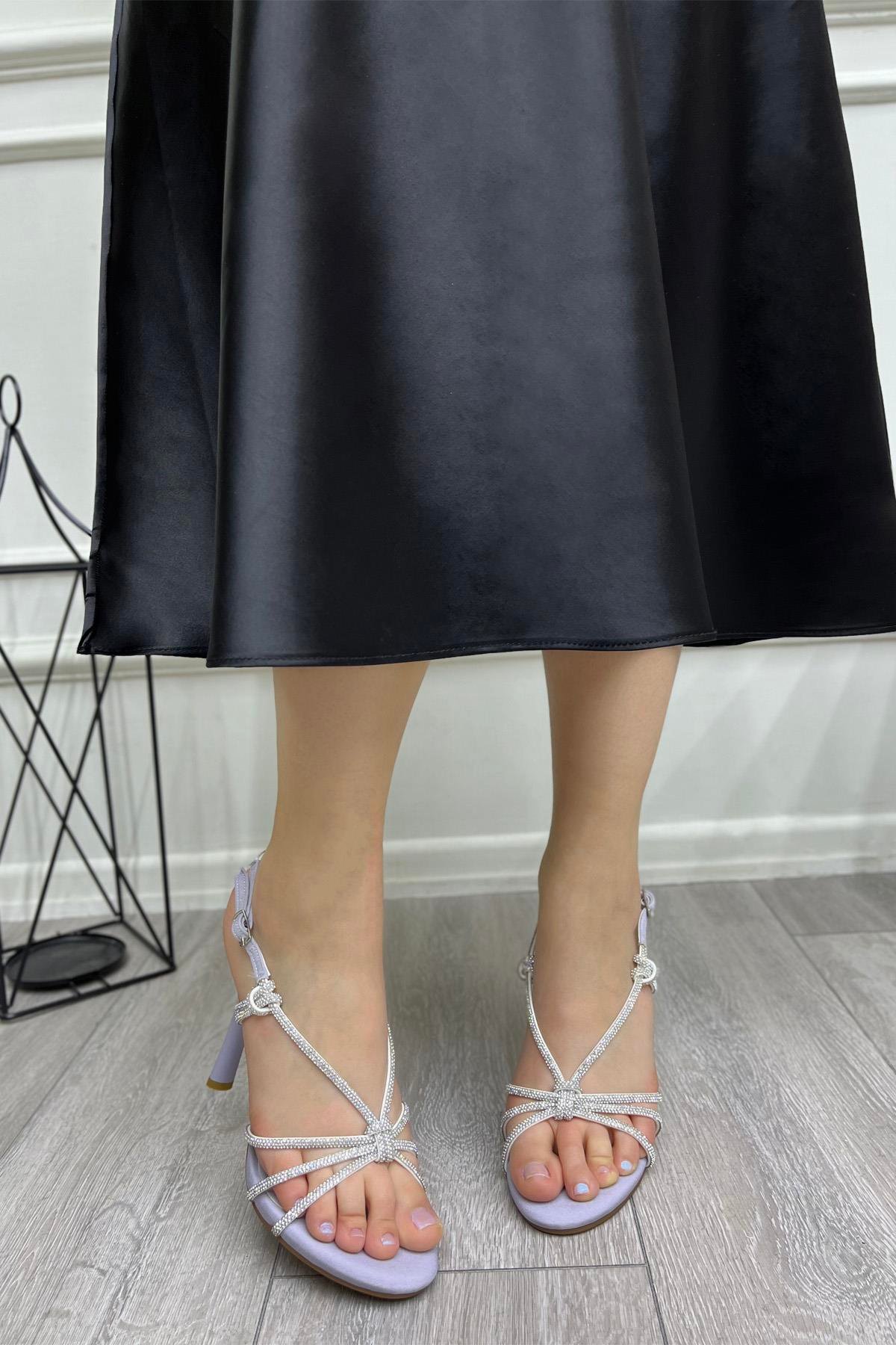 My Bella HM-816 Taşlı Topuklu Kadın Ayakkabı Gri