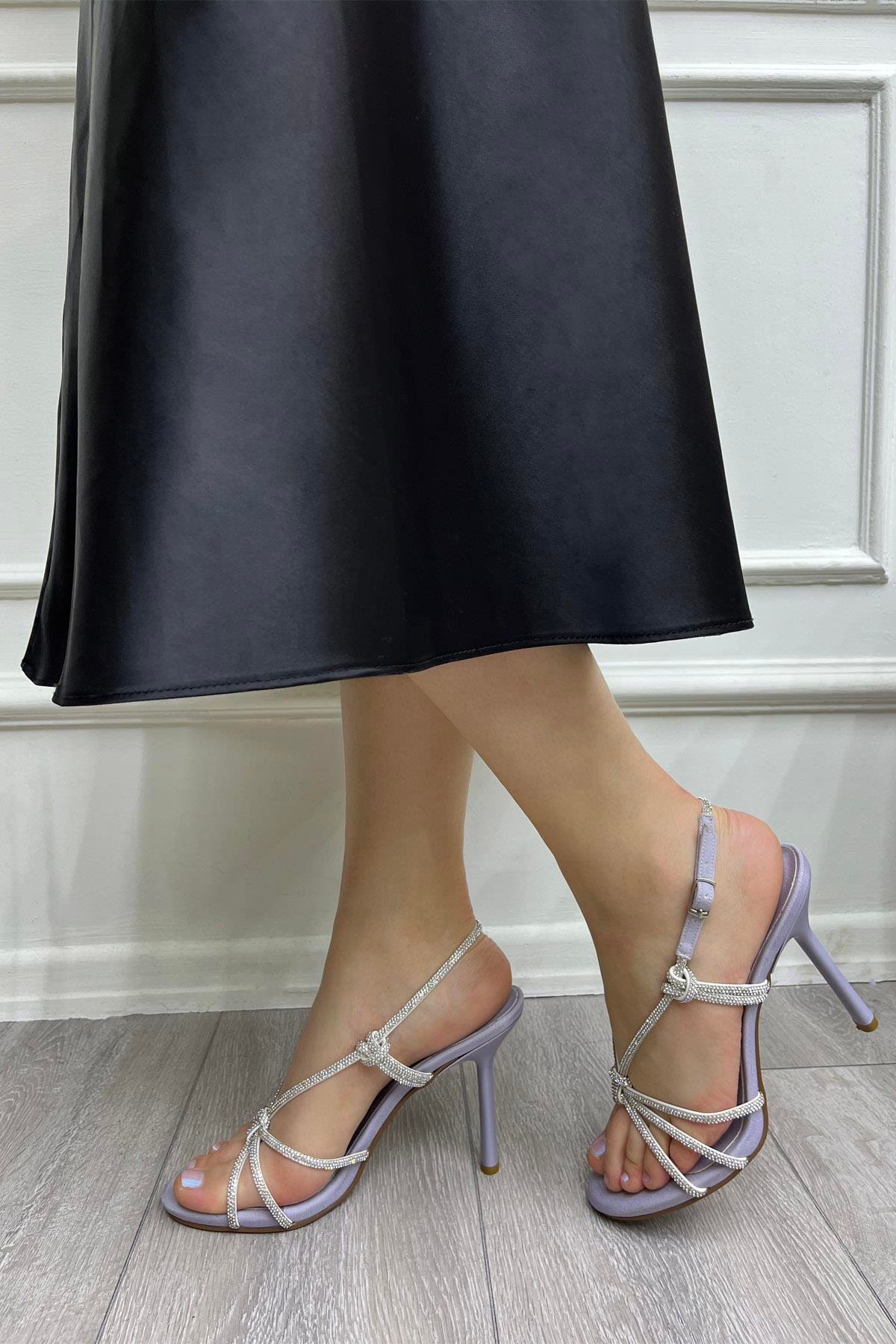 My Bella HM-816 Taşlı Topuklu Kadın Ayakkabı Gri