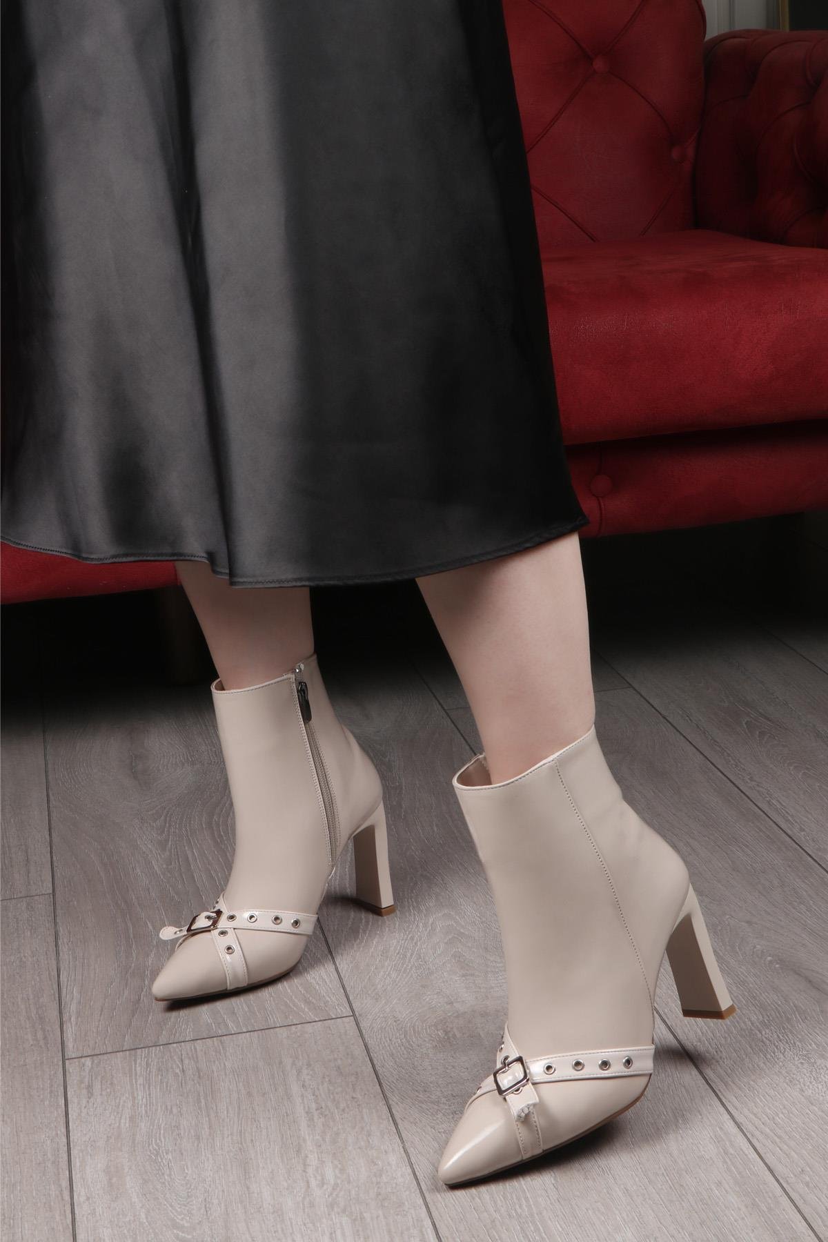 My Bella HM-904 Topuklu Kadın Bot Bej Rugan