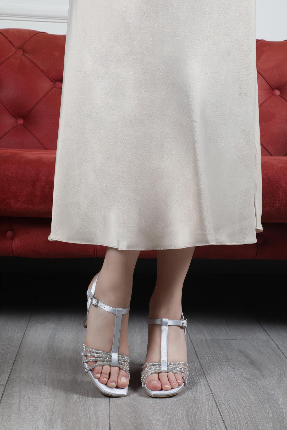 My Bella KRD-051 Kadeh Topuk Kadın Ayakkabı GÜMÜŞ SATEN