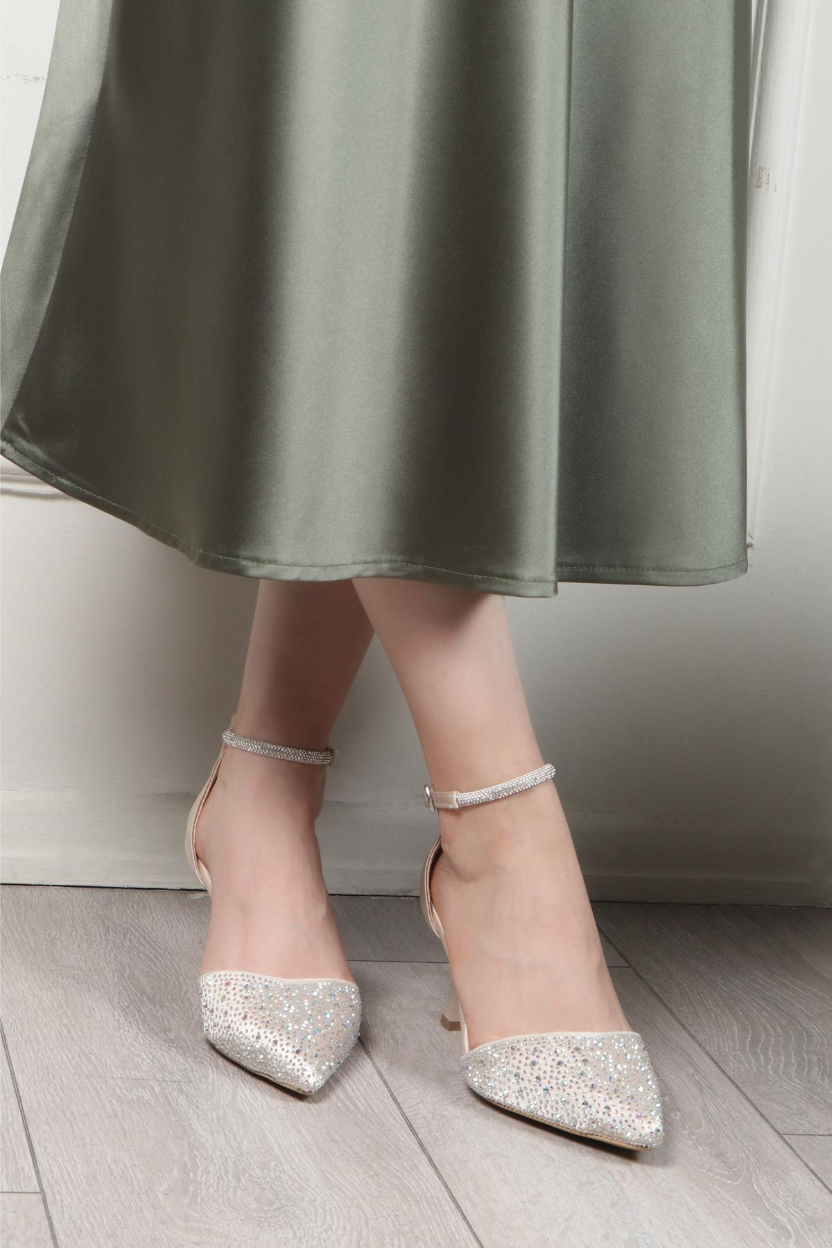 My Bella KRD-120 Taşlı  Kadın Ayakkabı Ten Saten