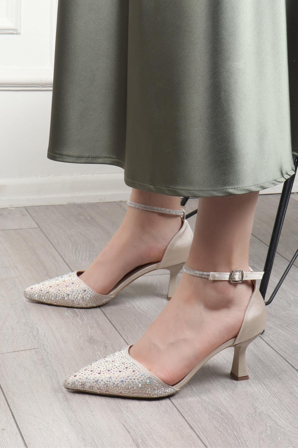My Bella KRD-120 Taşlı  Kadın Ayakkabı Ten Saten