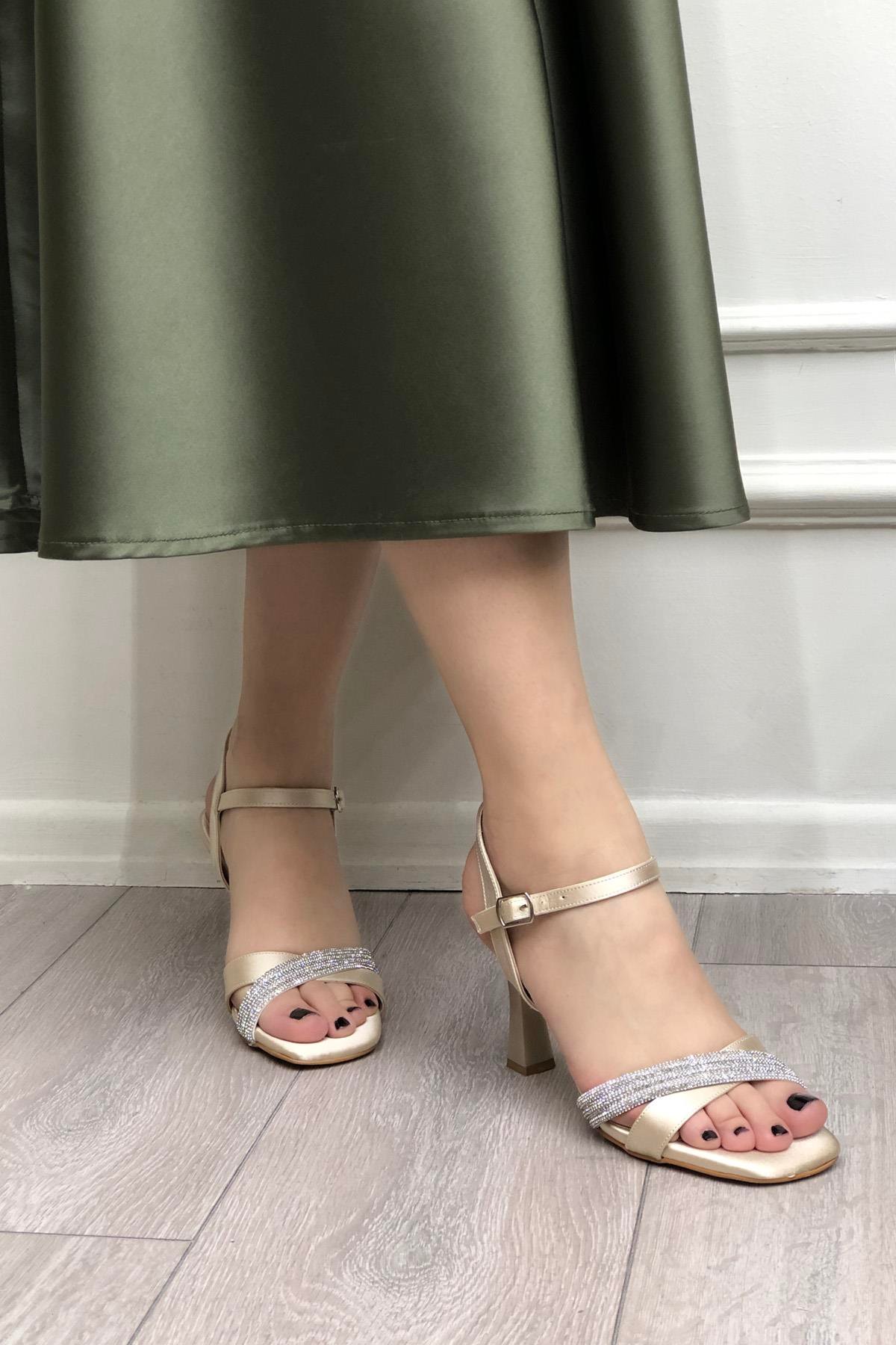 My Bella KRD-206 Taşlı Kadın Ayakkabı Ten Saten