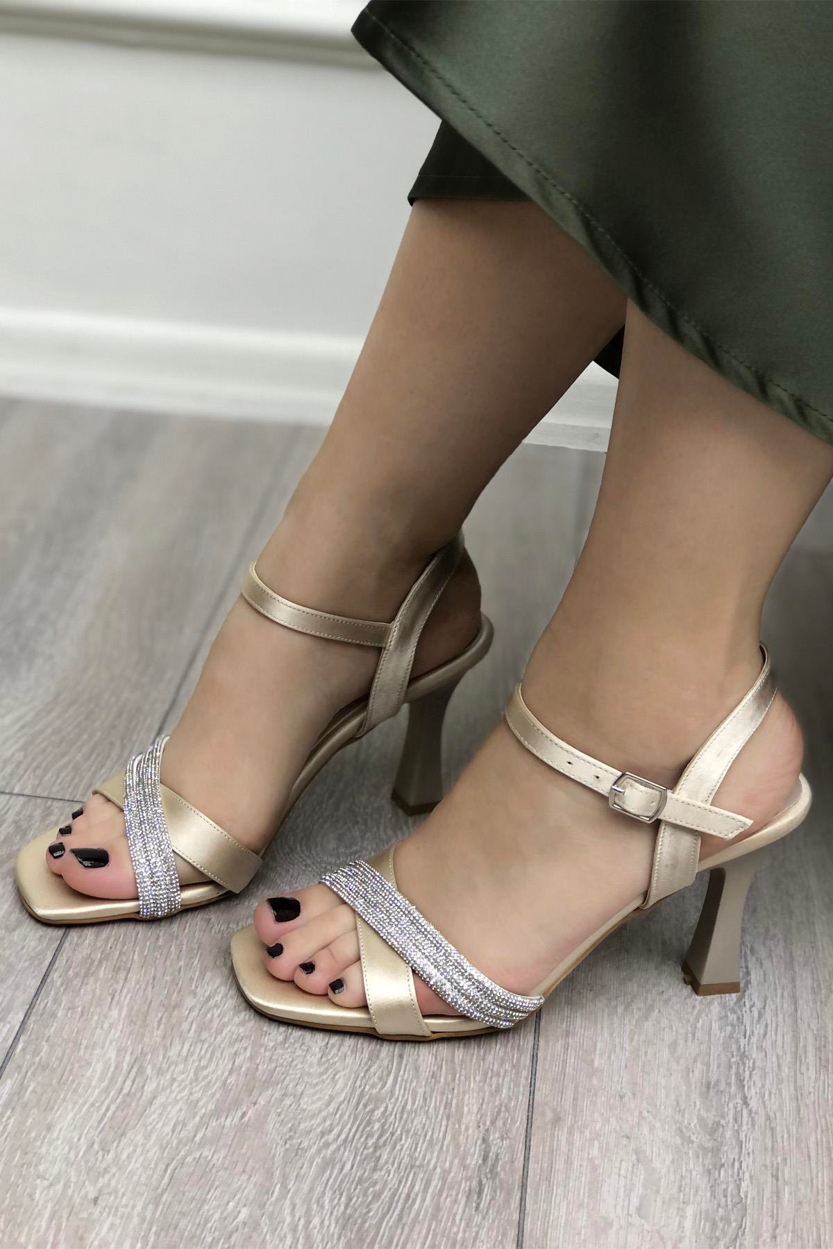 My Bella KRD-206 Taşlı Kadın Ayakkabı Ten Saten